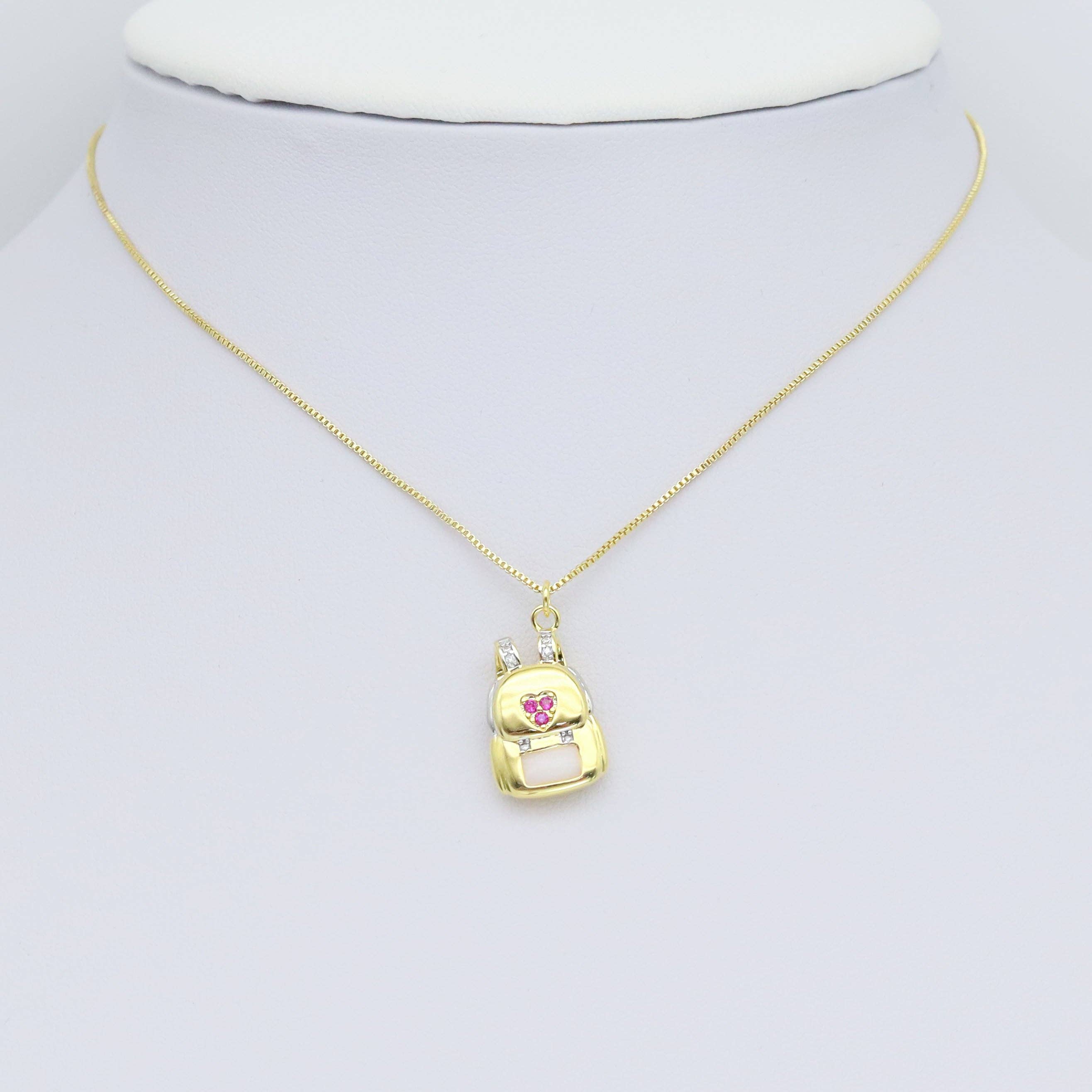 Fuchsia CZ Cute Heart Lock Backpack Charm Pendant, Sku#Y959