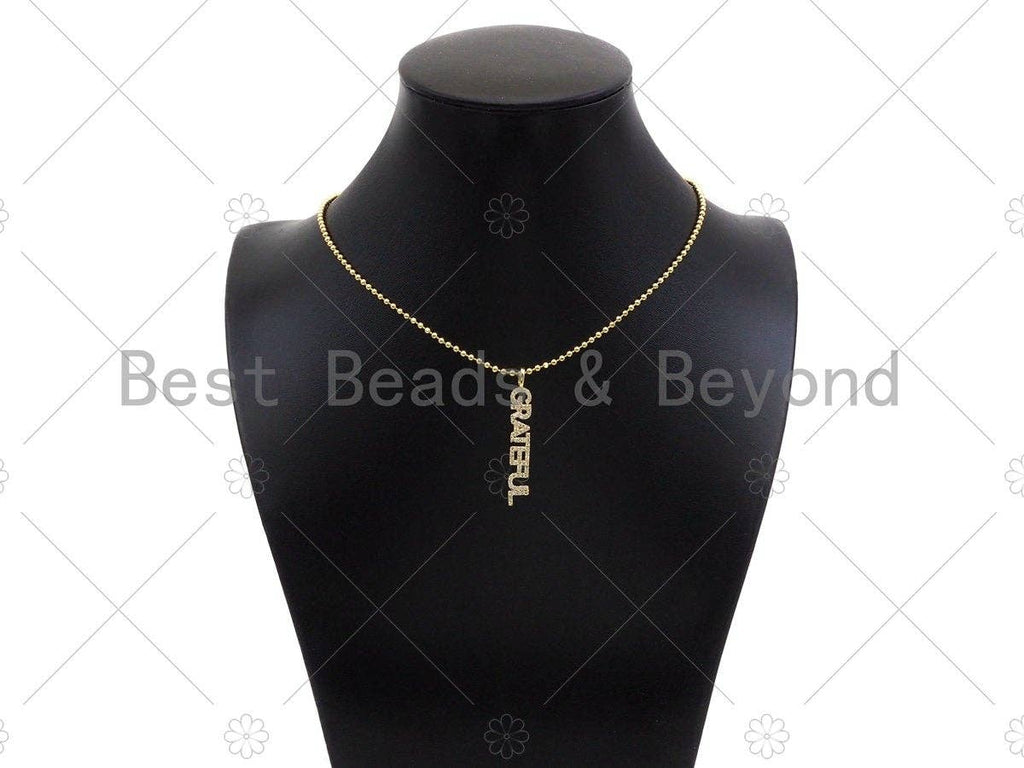 CZ Micro PaveWarrior Courage Grateful Words Pendant,Cubic Zirconia Gold Charm,Necklace Bracelet Charm Pendant,7x40mm,Sku#Z1307