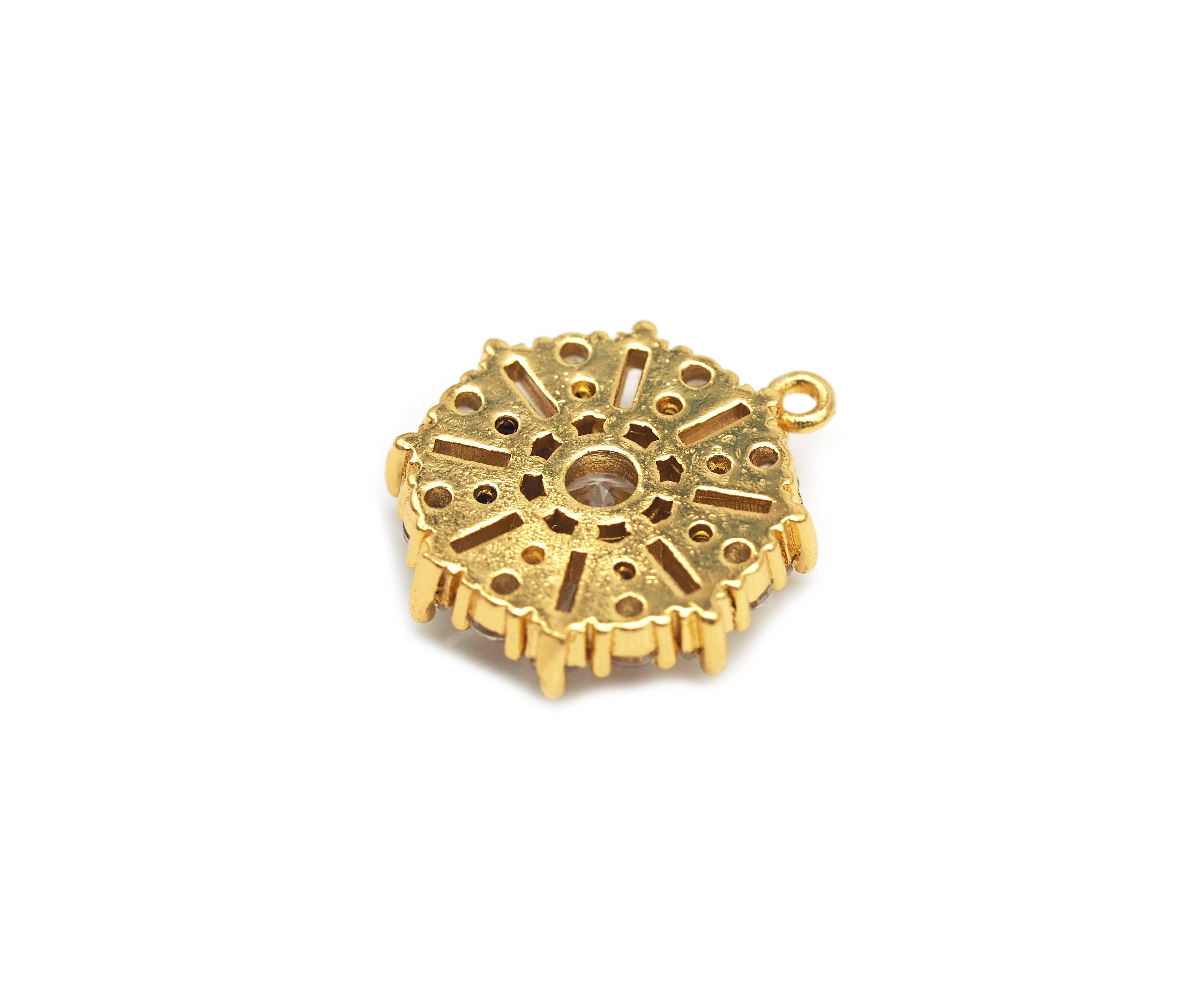 Baguette CZ flower coin charm, Big CZ center Coin Charm, Sku#B160
