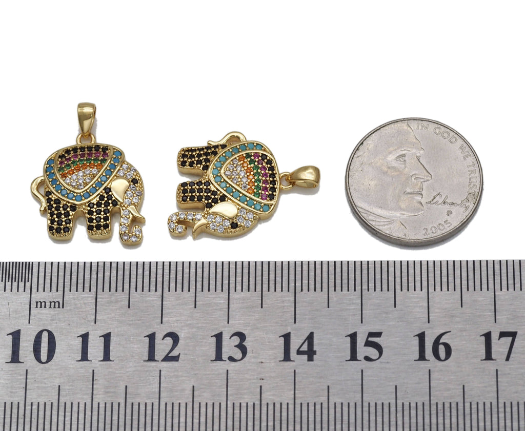 Gold Colorful CZ Elephant Charm, Sku#Y736