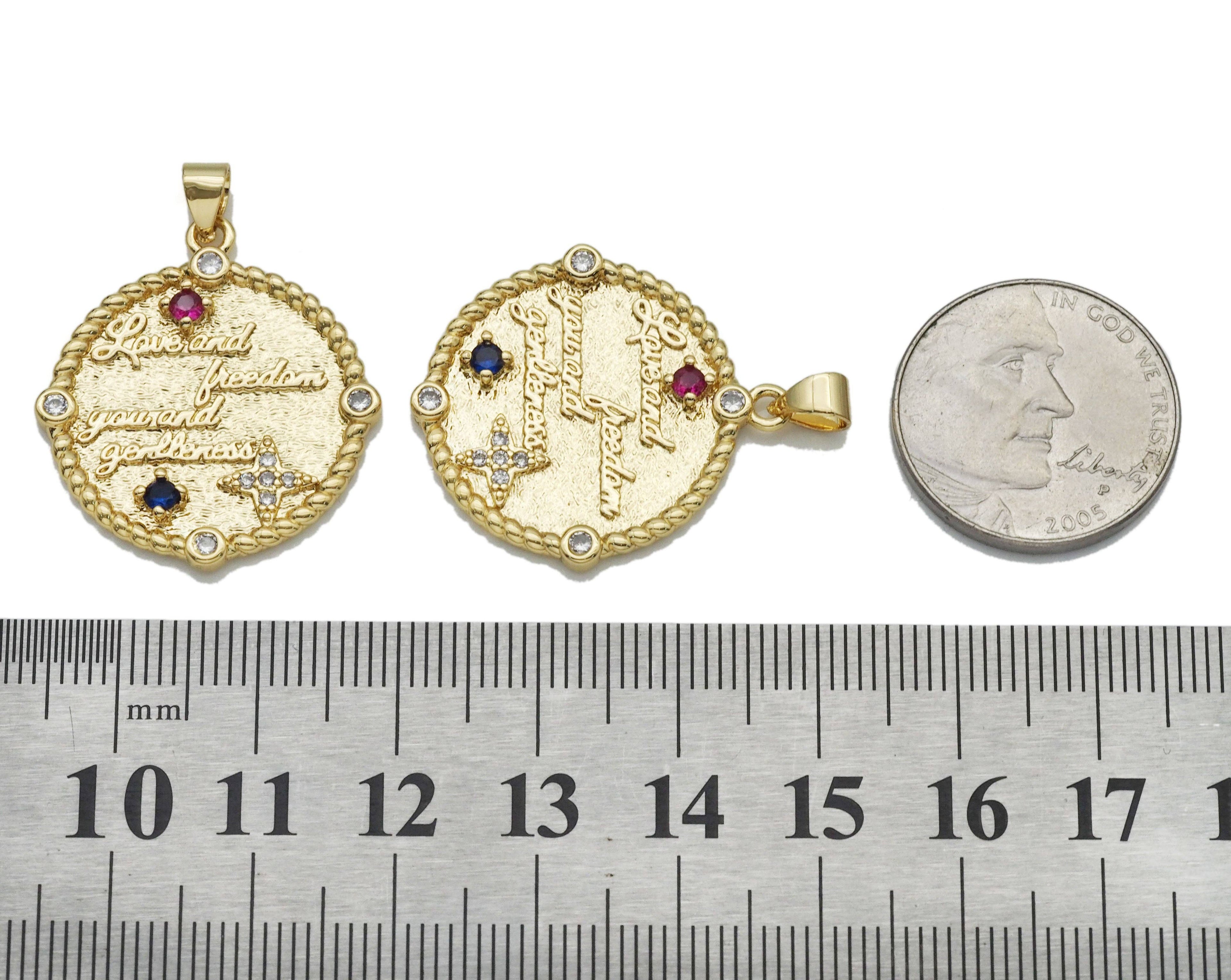 Colorful CZ Love and Freedom  Medallion Charm, Sku#LK754