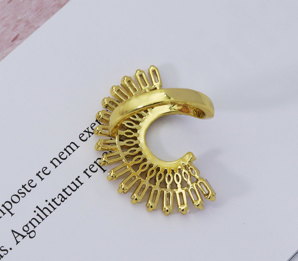 Large CZ Half Circle Shape Adjustable Ring, Sku#LD272