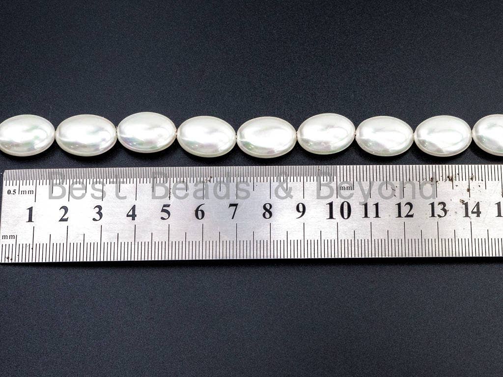 Natural AB Color Mother of Pearl beads, 7x13x18mm White Pearl Oval beads, Flat Oval Smooth Pearl Shell Beads, 16inch full strand, SKU#T63
