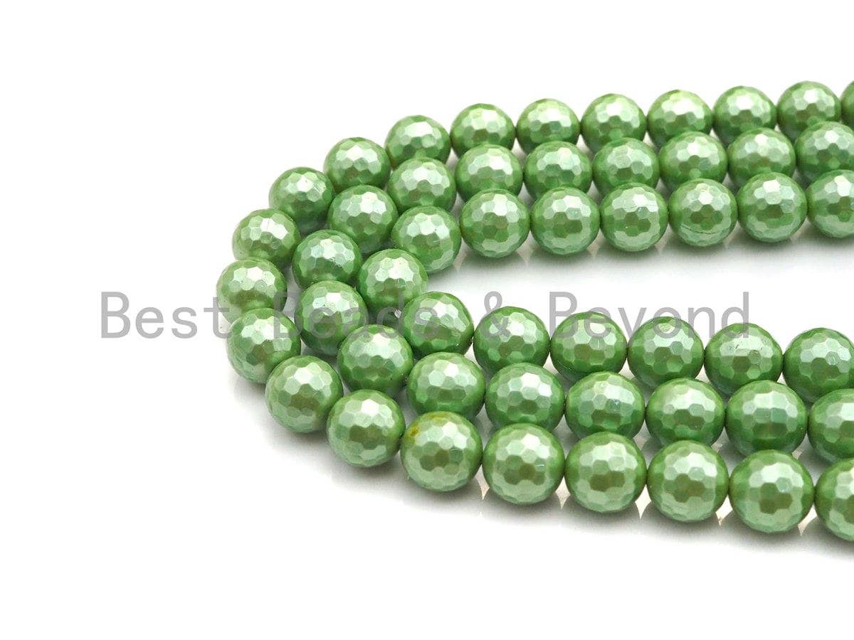 Natural Mother of Pearl Lime Green Round Faceted beads, 6mm/8mm/10mm/12mm Green MOP Beads, 15.5inch strand, SKU#T133