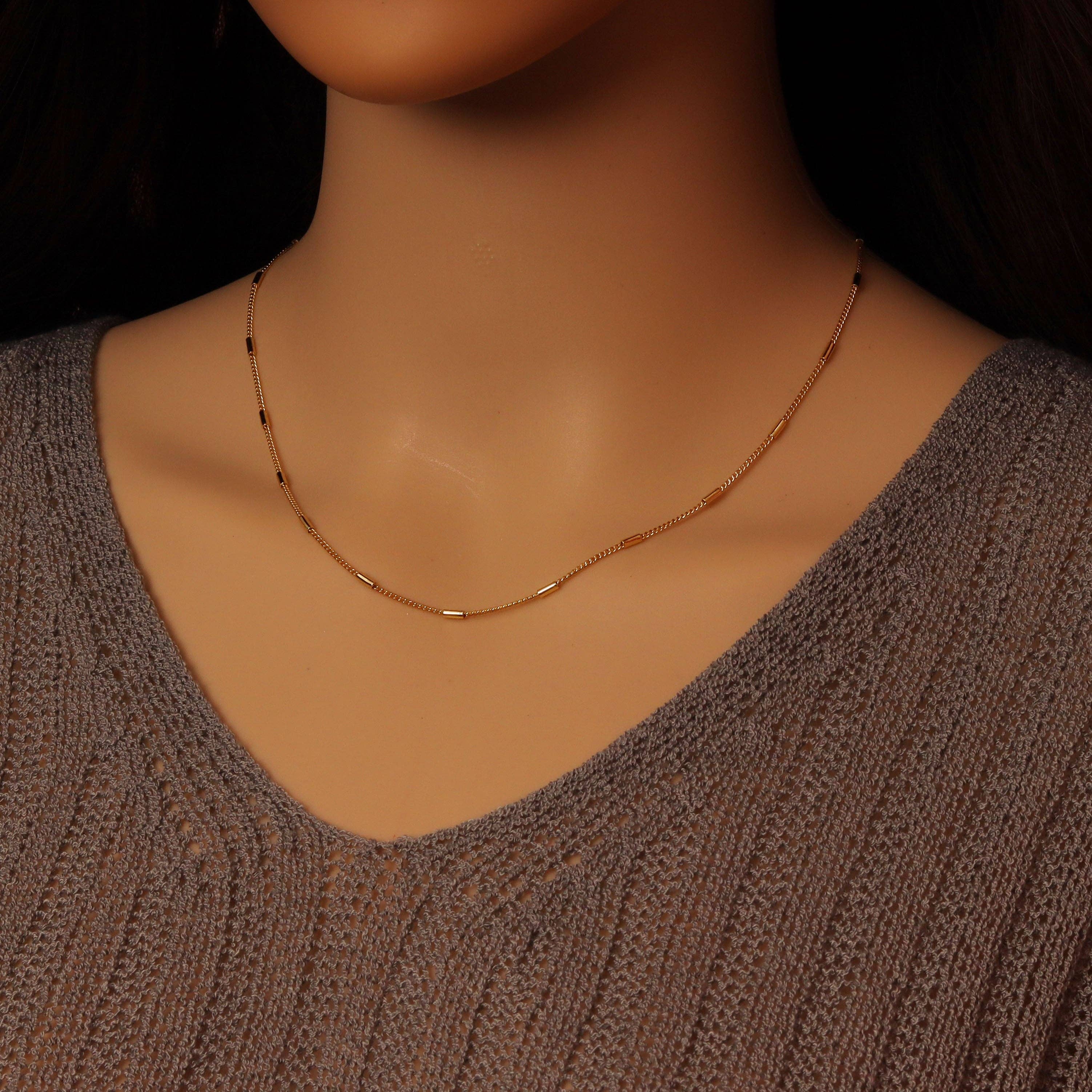 Dainty Gold Bar Chain Link Adjustable Necklace, Sku#LD543