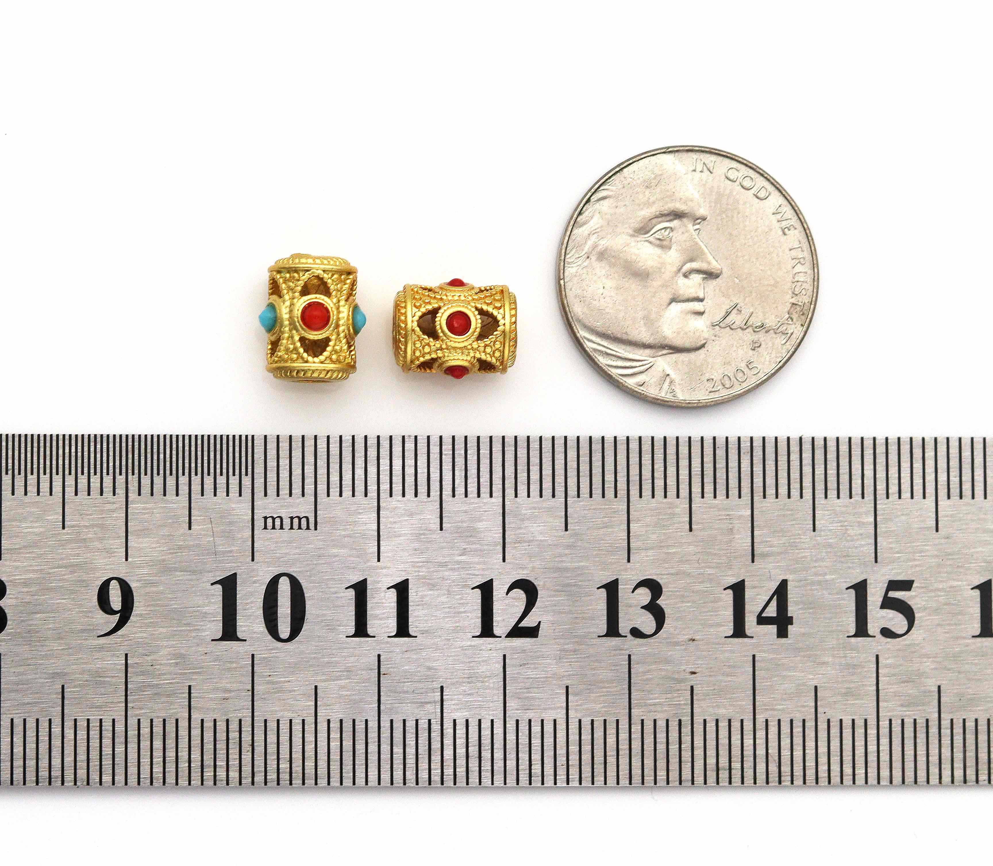 Gold Enamel Evil Eye On Tube Spacer Beads, Sku#LX65