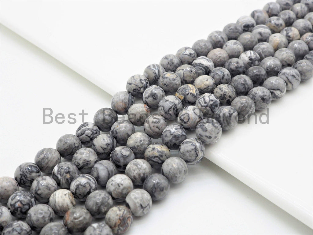 Quality Natural Map Jasper Faceted Round Beads,6mm/8mm/10mm/12mm Gray Gemstone Beads,15.5" Full Strand,SKU#U393