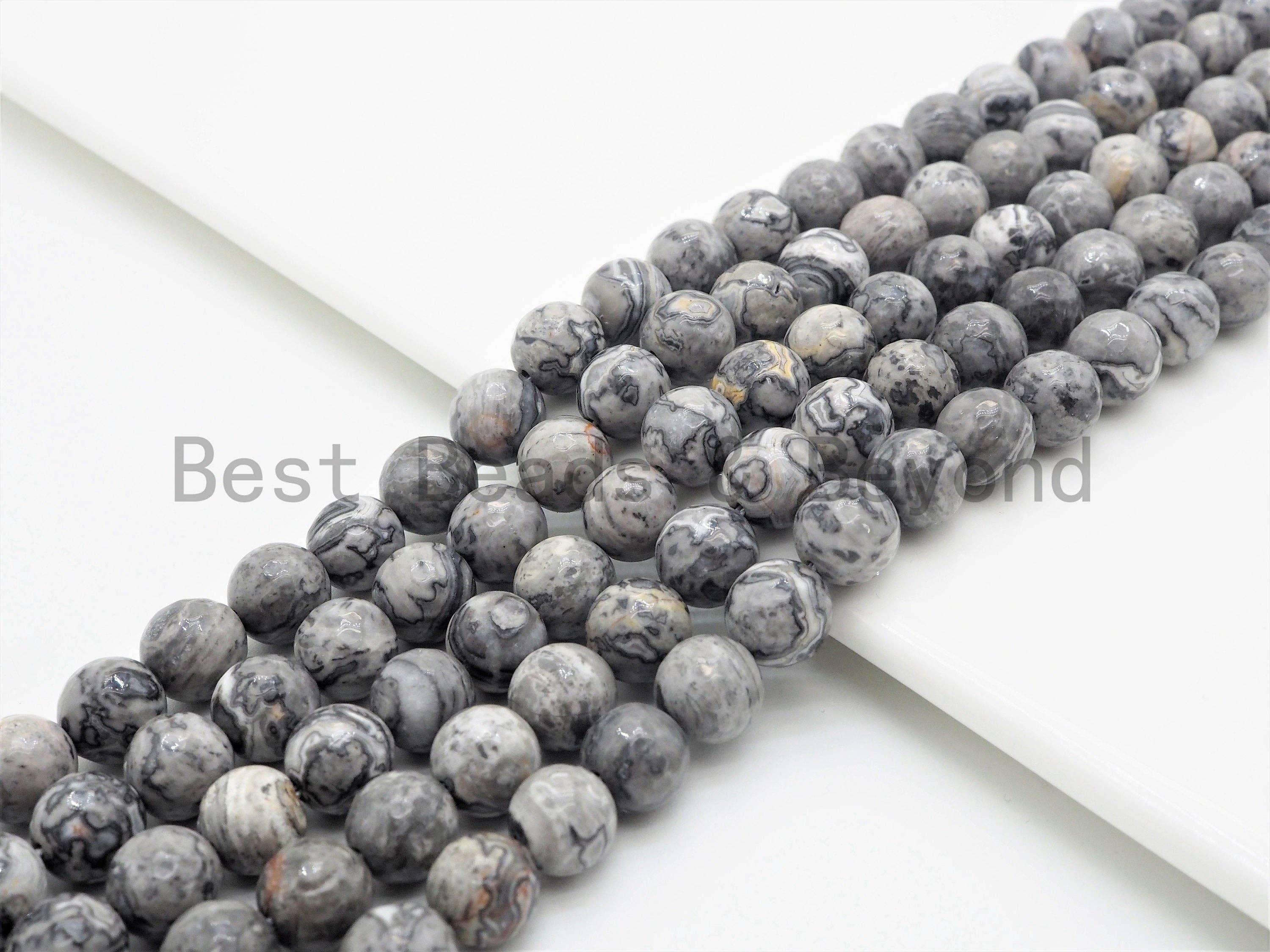 Quality Natural Map Jasper Faceted Round Beads,6mm/8mm/10mm/12mm Gray Gemstone Beads,15.5" Full Strand,SKU#U393