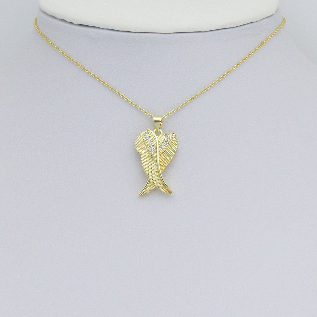 CZ Gold Angel Wings Charm Pendant, Sku#LK1176