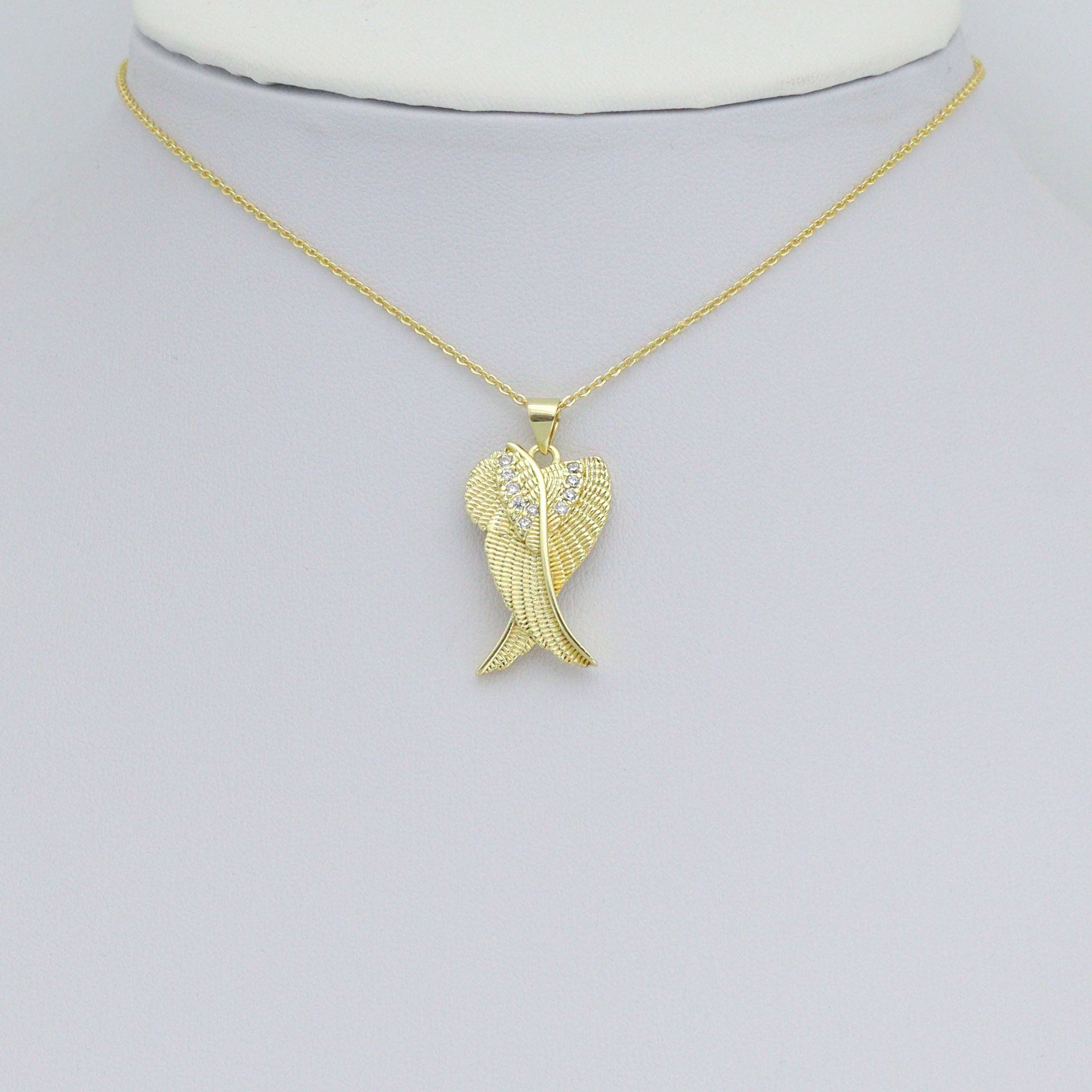 CZ Gold Angel Wings Charm Pendant, Sku#LK1176