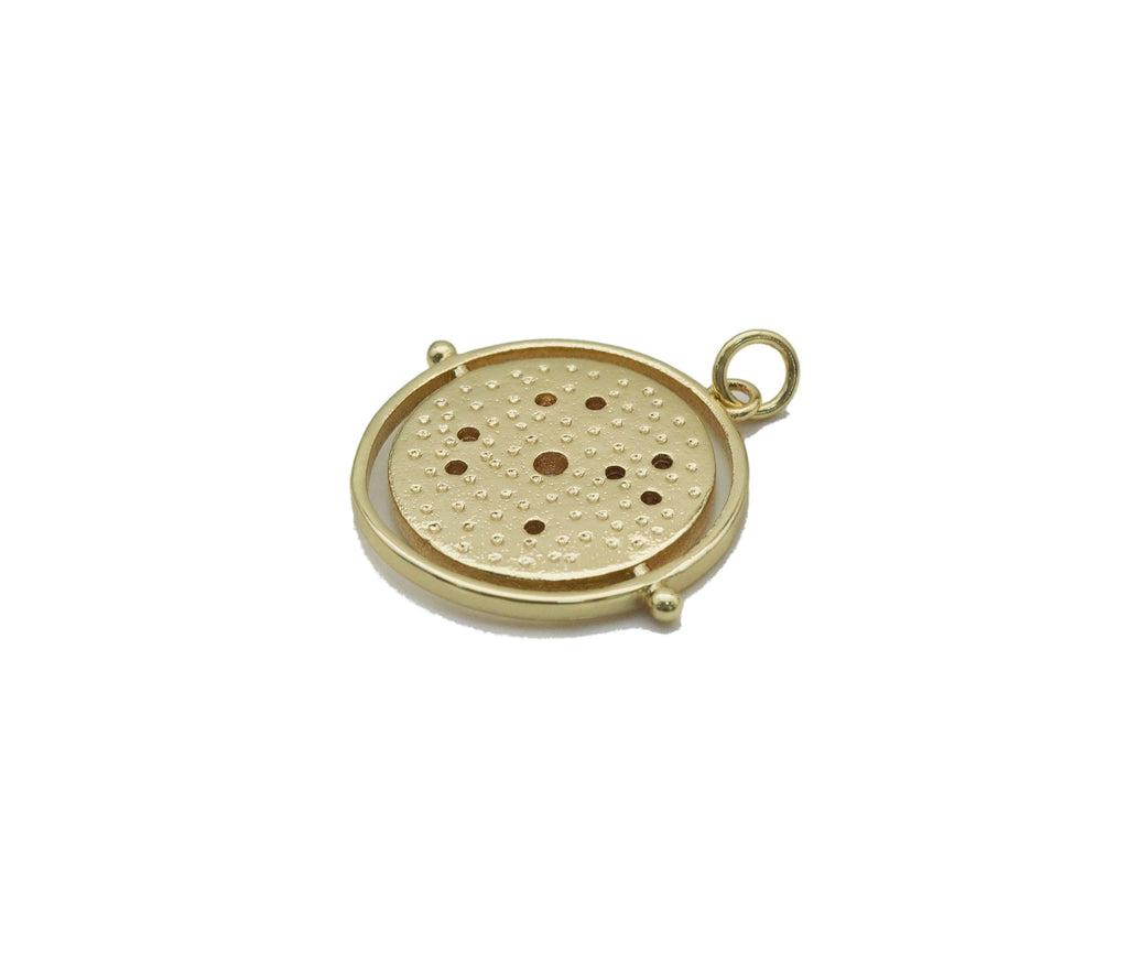 Gold White Enamel with round CZs Coin Charm, Sku#LX151