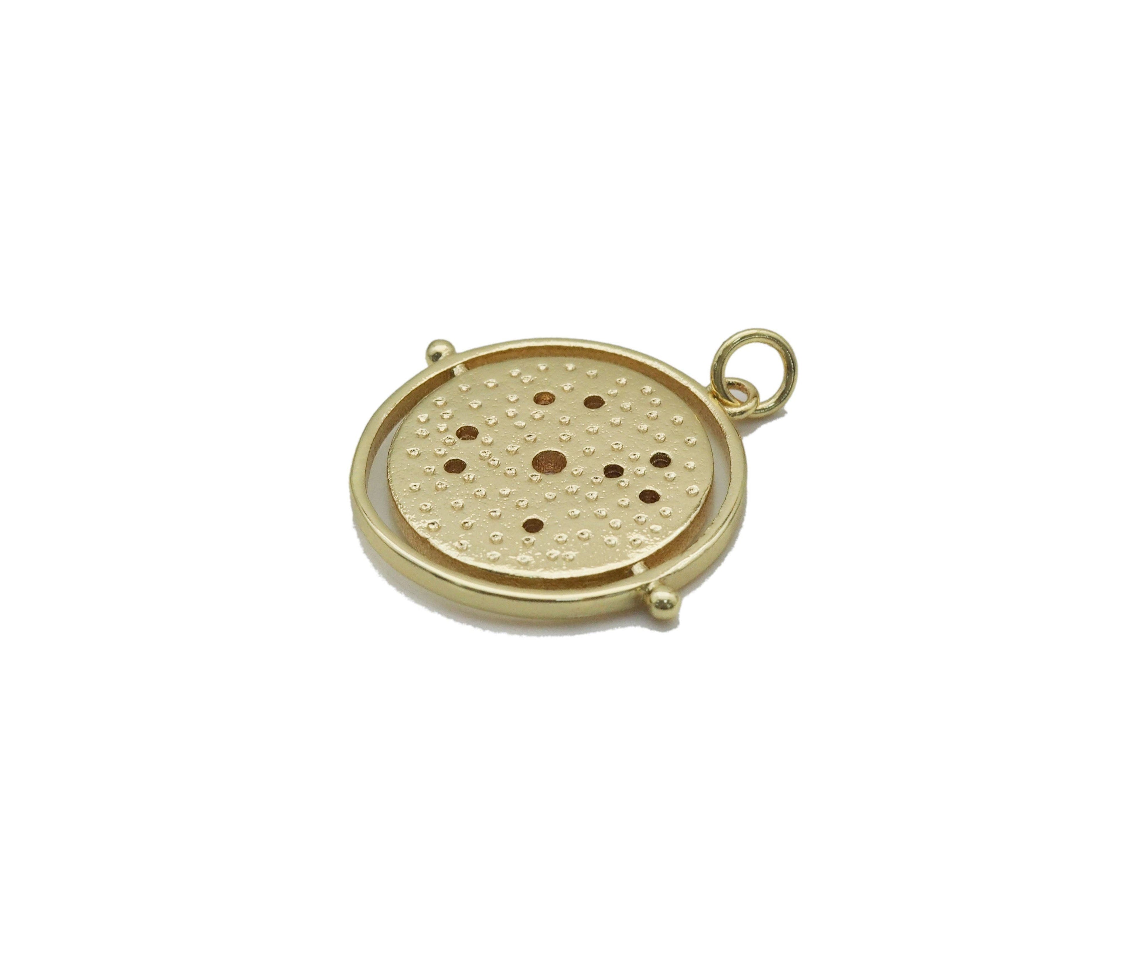 Gold White Enamel with round CZs Coin Charm, Sku#LX151