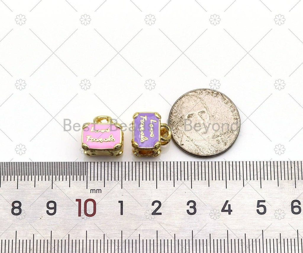 Enamel Colorful Cute Lady Bag Shape with Gold Love Forever Word Pendant, 18K Gold Filled Large Hole Charm,Sku#LD164