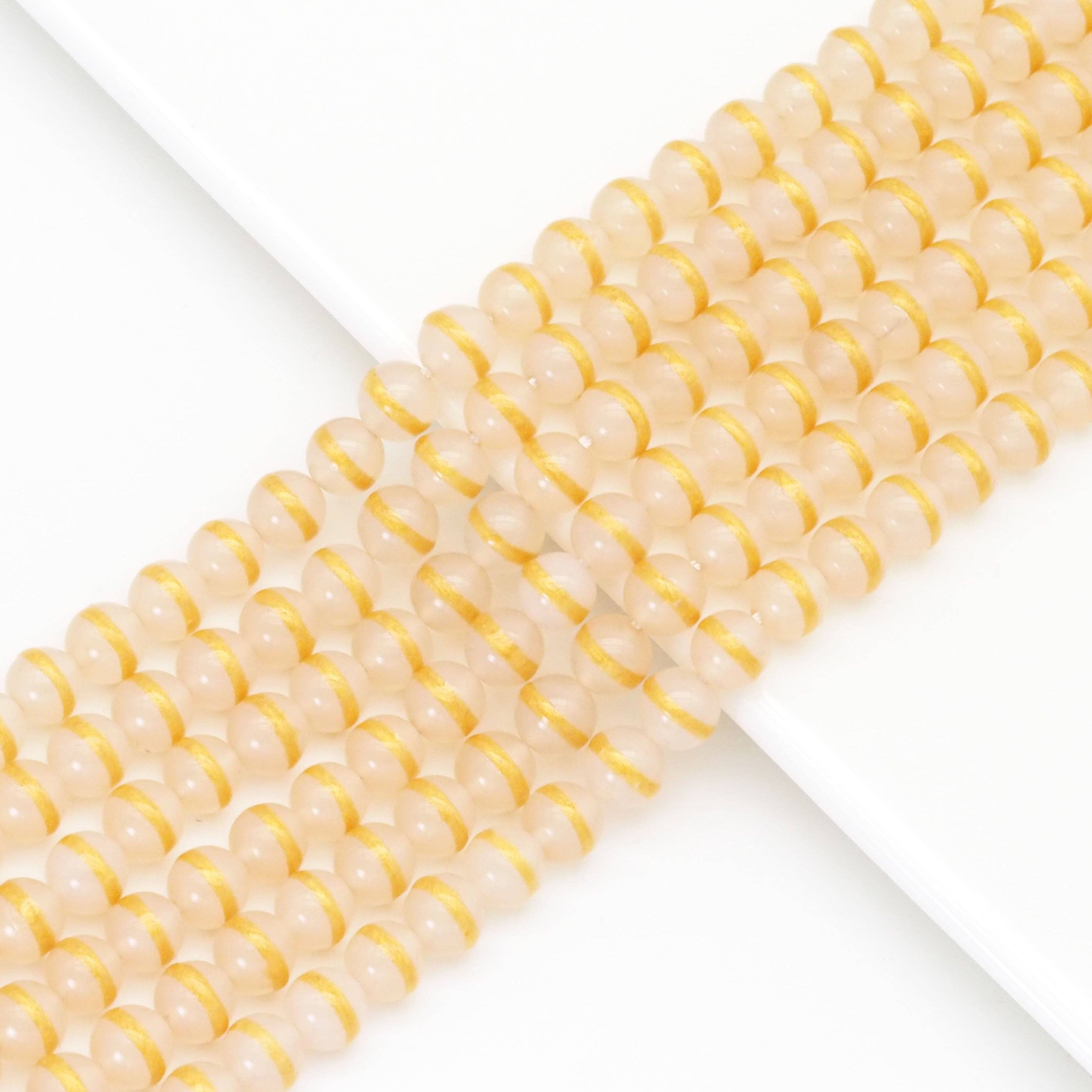 Golden Line White Agate Round Smooth Beads, Sku#U1721