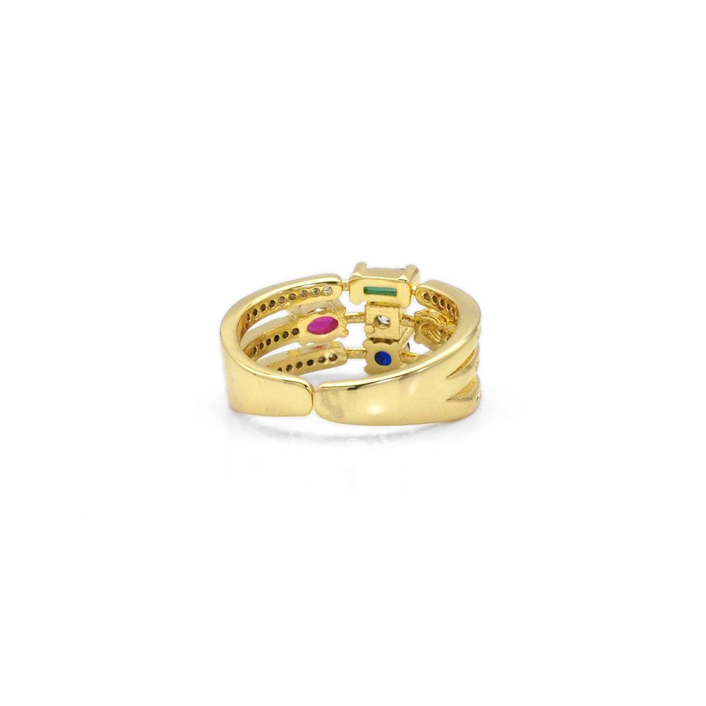 Multi Color CZ Triple Lines Adjustable Ring, Sku#LX247