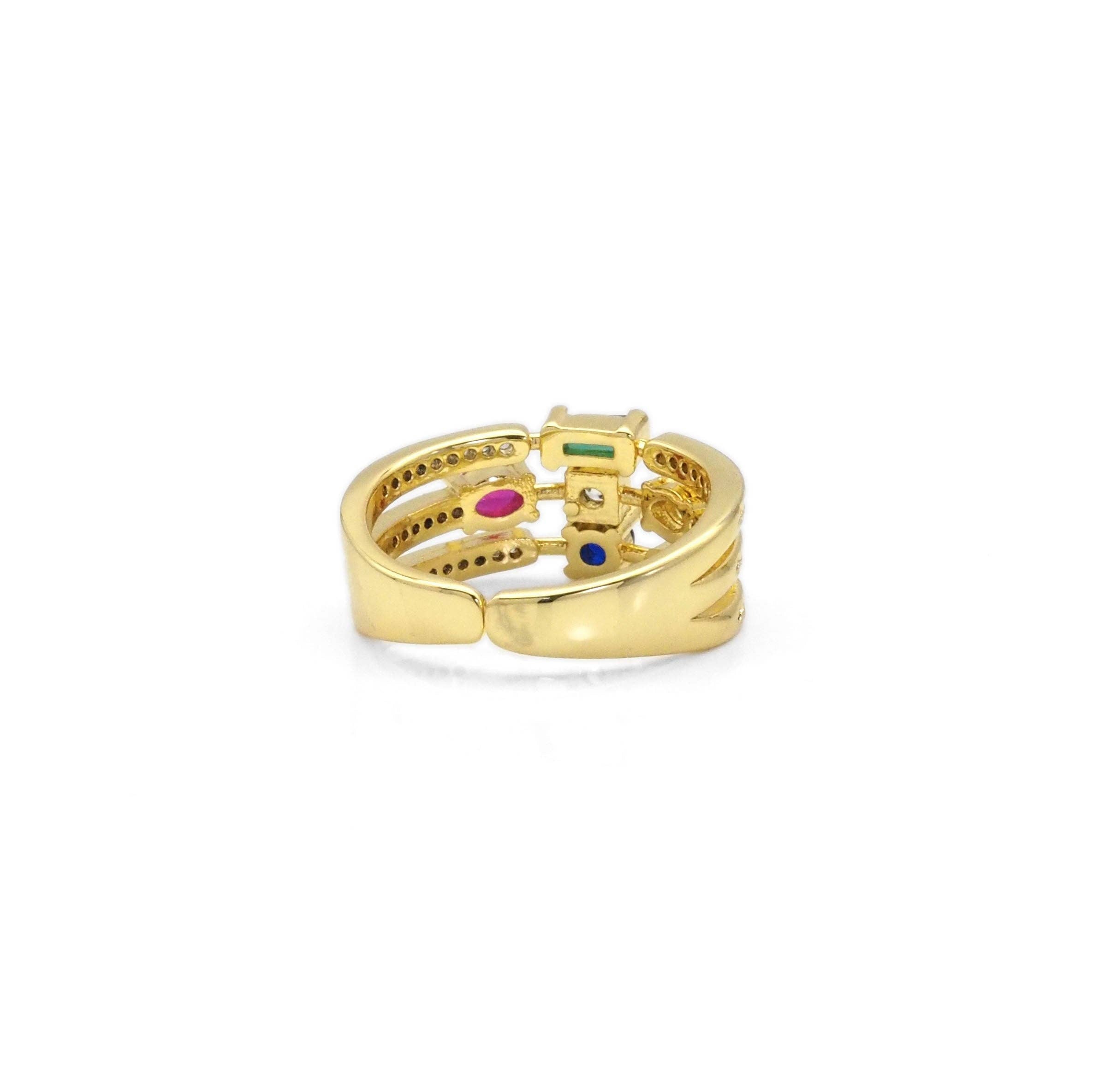 Multi Color CZ Triple Lines Adjustable Ring, Sku#LX247