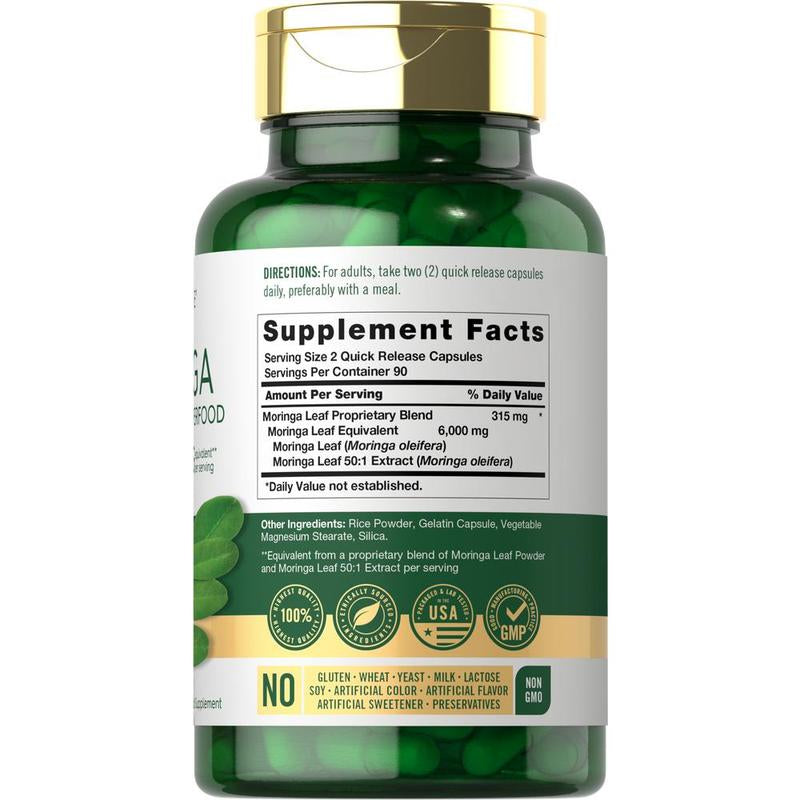 Carlyle Moringa Oleifera | 180 Capsules | Non-Gmo and Gluten Free Supplement | Complete Green Superfood | from Moringa Leaf Powder