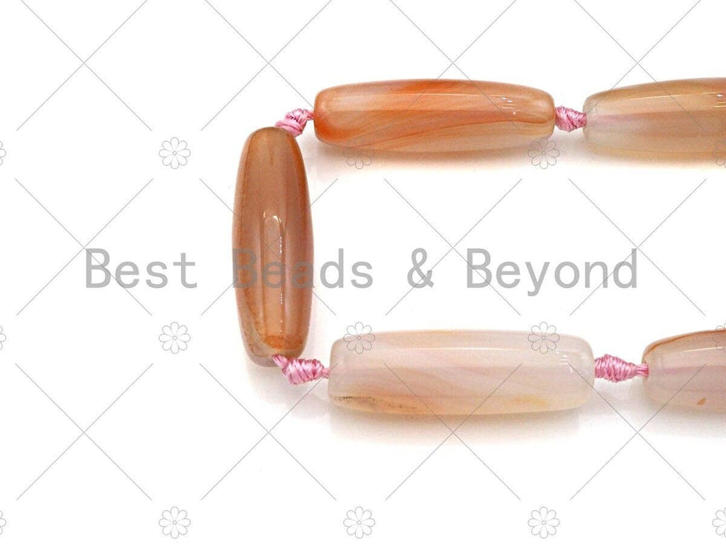Natural Milky Pink Agate Barrel Spacer Beads, Pink Agate Spacer Beads, Tibetan Dzi Beads, 14x40mm, Sku#U1032