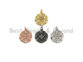 Hammered Micro Pave North Star Coin Pendant/Charm, Star Cubic Zirconia Pendant, Silver/Gold/Rose Gold/Black Tone,17x19mm,Sku#Z500