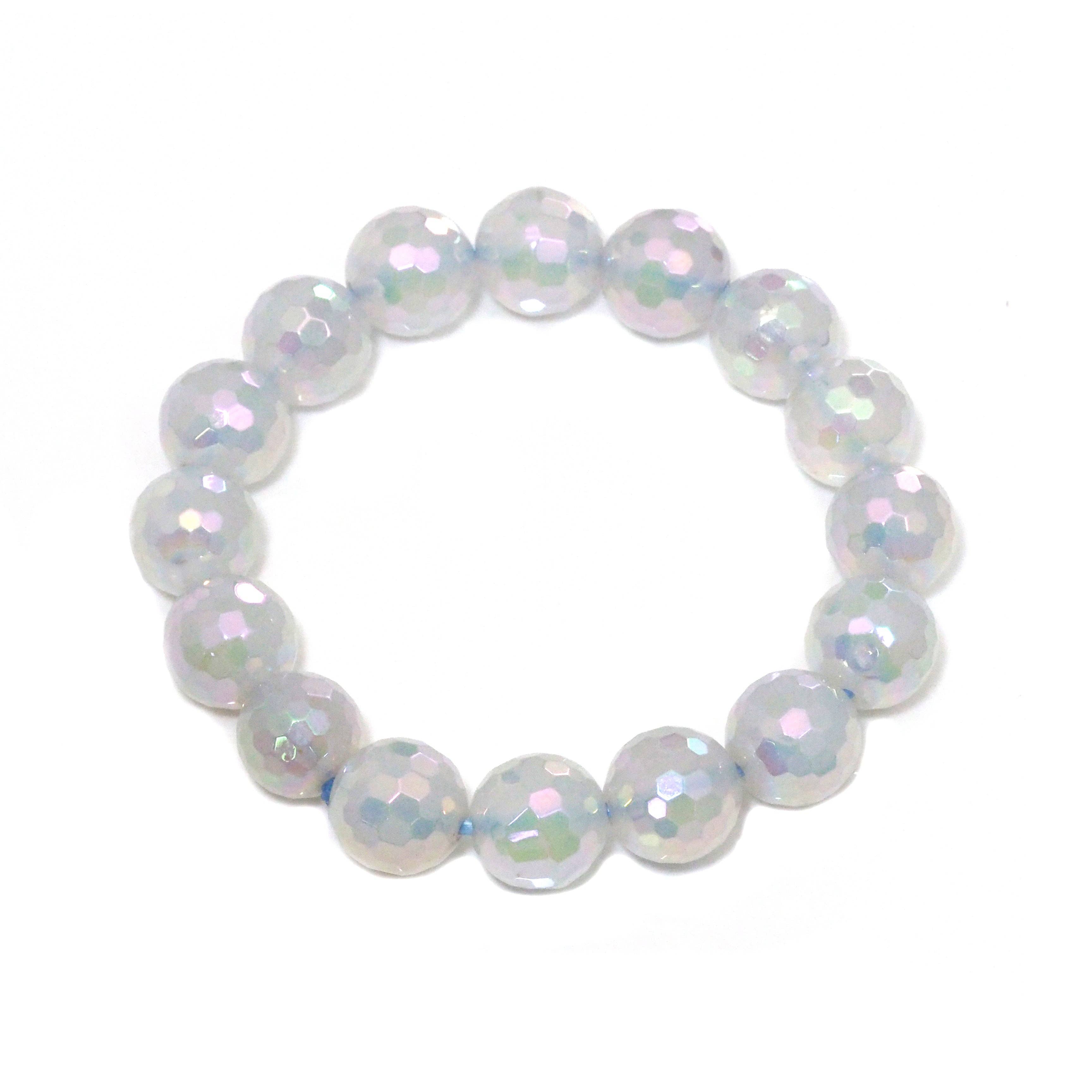 AB Mystic White Agate Faceted Stretchy Bracelet, Sku#EF304