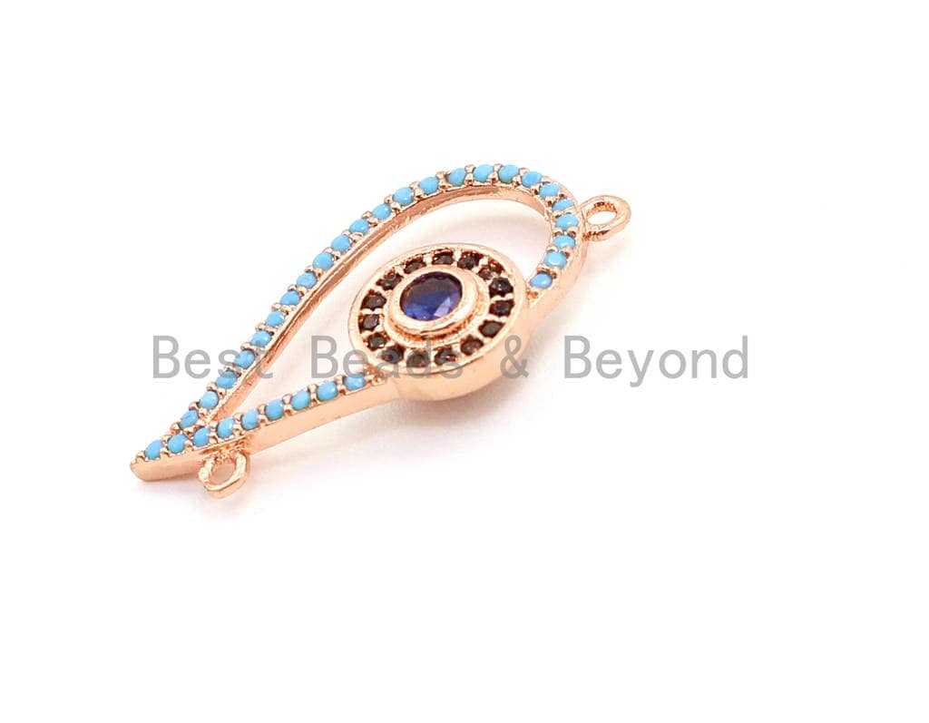 CZ Micro Pave Turquoise Evil Eye Connector, Cubic Zirconia Space Connector, 13x26mm, CZ Pave Beads, sku#E18C