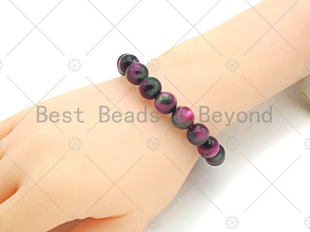 Natural Red Green Tiger Eye Stretchy Bracelet, Sku#EF28