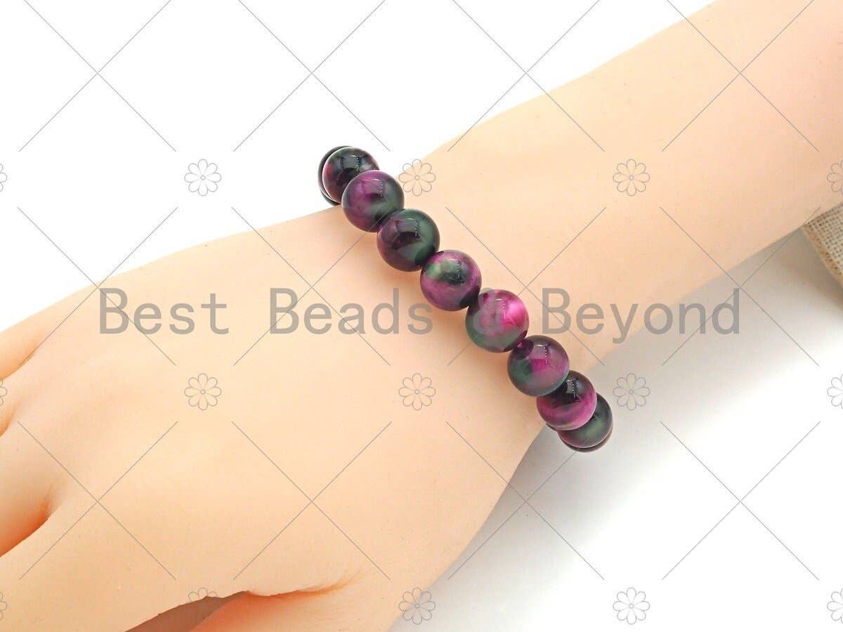 Natural Red Green Tiger Eye Stretchy Bracelet, Sku#EF28