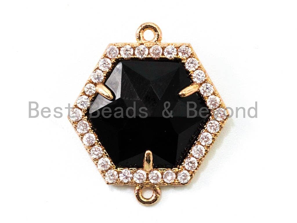Hexagon Bezel Connector with Faceted Glass,sku#A80