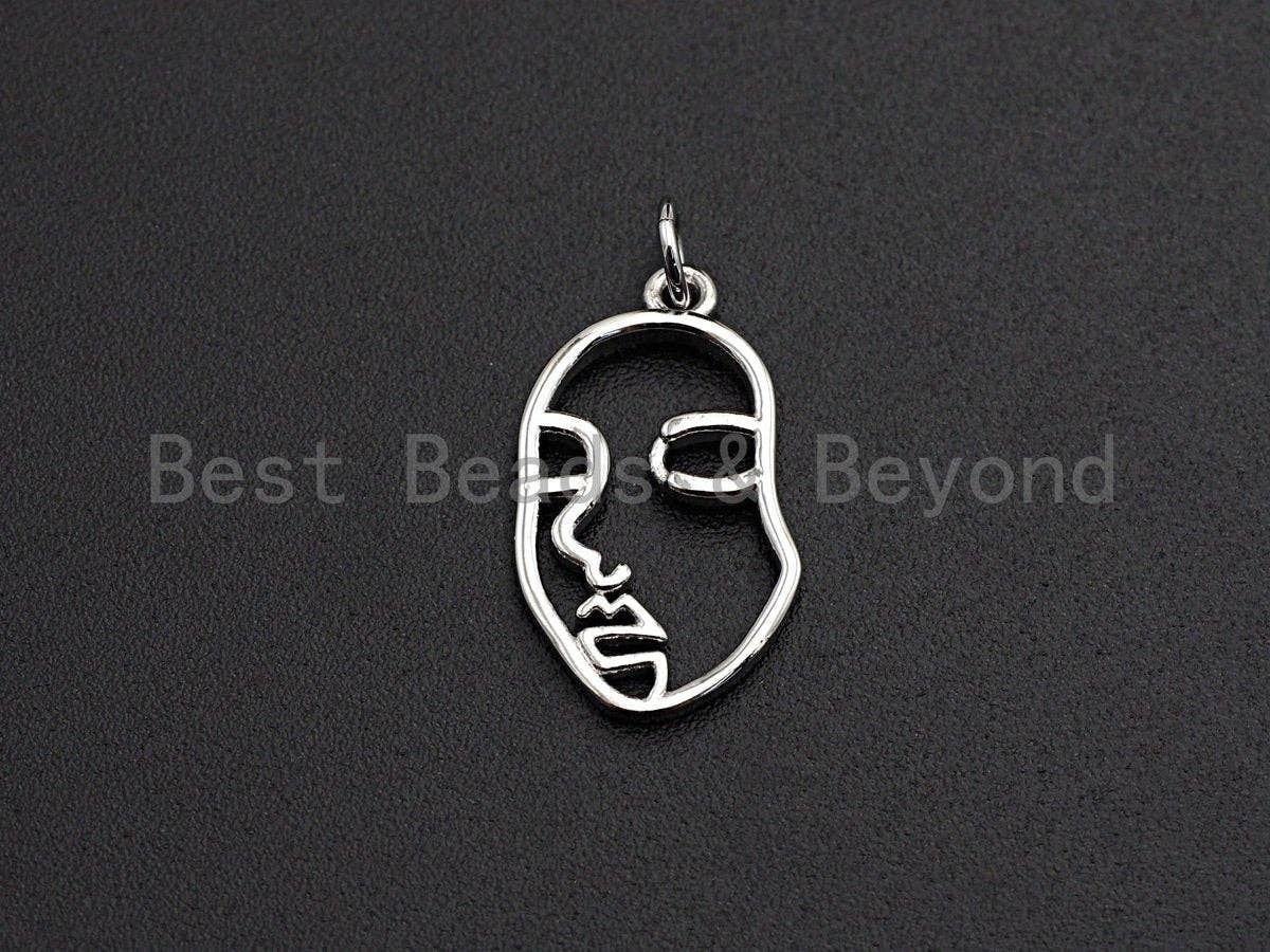 Face Frame Pendant/Charm, Face Cubic Zirconia Pendant, Silver/Gold/Black/Rose Gold Tone,12x20mm,Sku#Z506