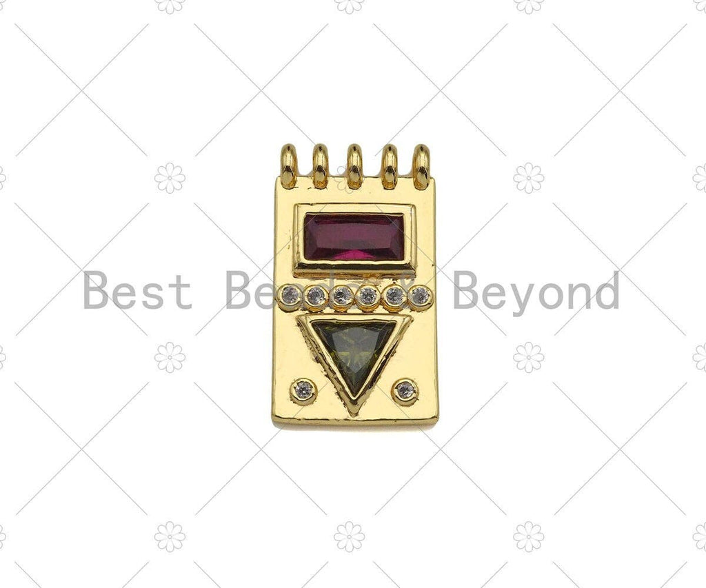 Gold Filled Triangle CZ On Rectangle Shape Pendant,18K Gold Filled Micro Pave CZ Charm, Necklace Bracelet Charm Pendant,13x23mm,Sku#Z1345