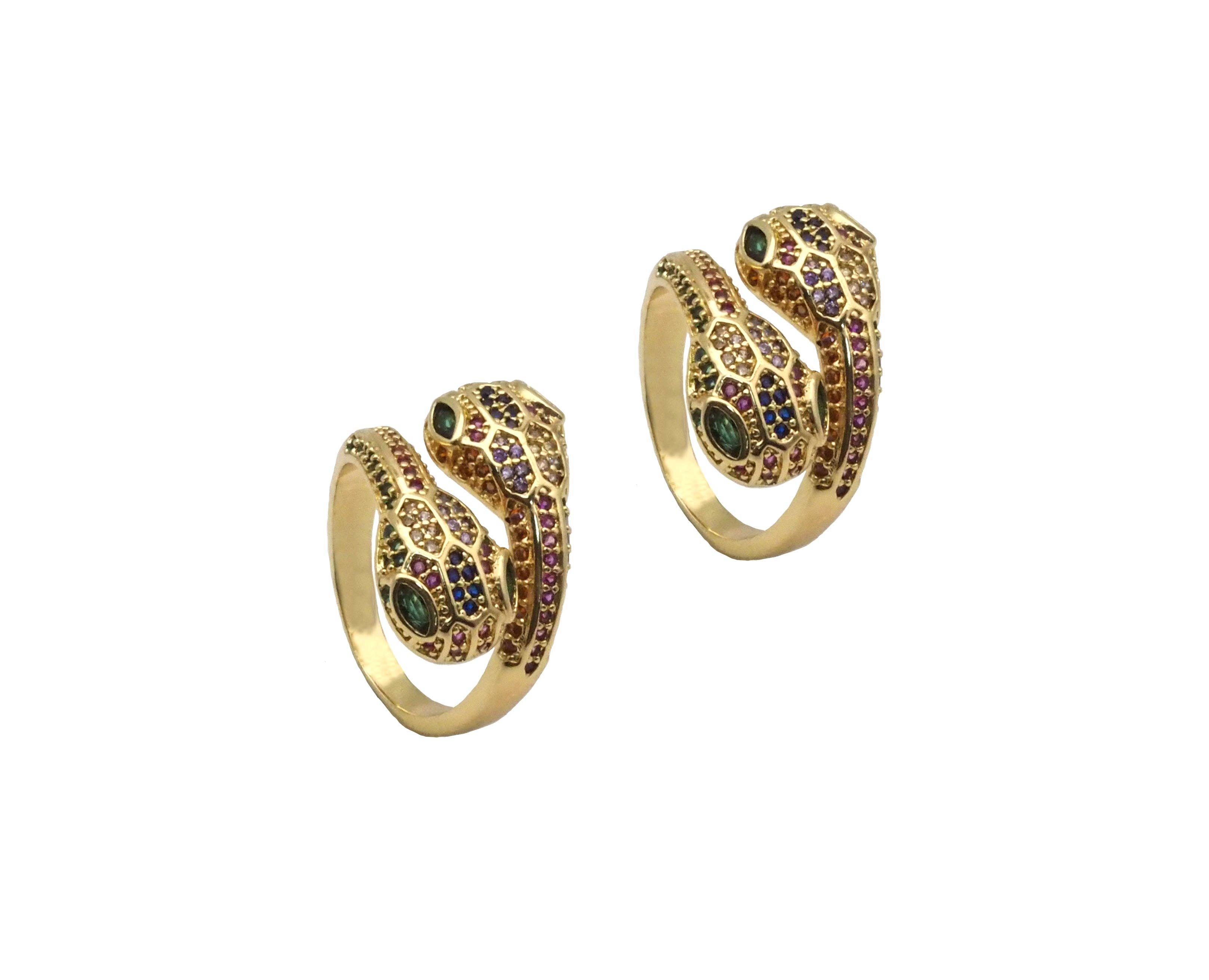 Gold Colorful CZ Snake Adjustable Ring, Sku#LD380