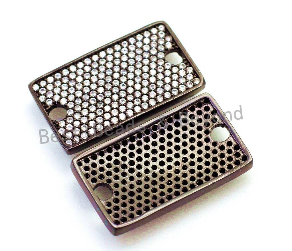 CZ Micro Pave Rectangle Black Plated Connector with Big Hole, Cubic Zirconia Charms for Bracelet, 15x26mm, sku#E75C