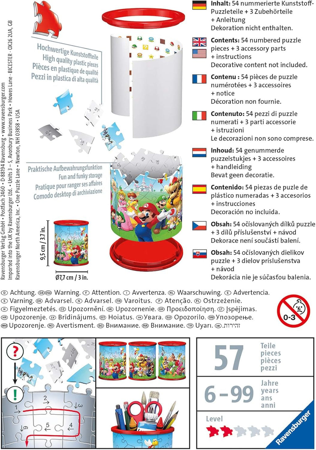 Ravensburger - Super Mario Pencil Cup - 3D Jigsaw Puzzle - Buildable Desk Organizer Featuring Iconic Mario Graphics - 54 Sturdy Plastic Pieces - Premium Quality - Fun for Kids & Adults