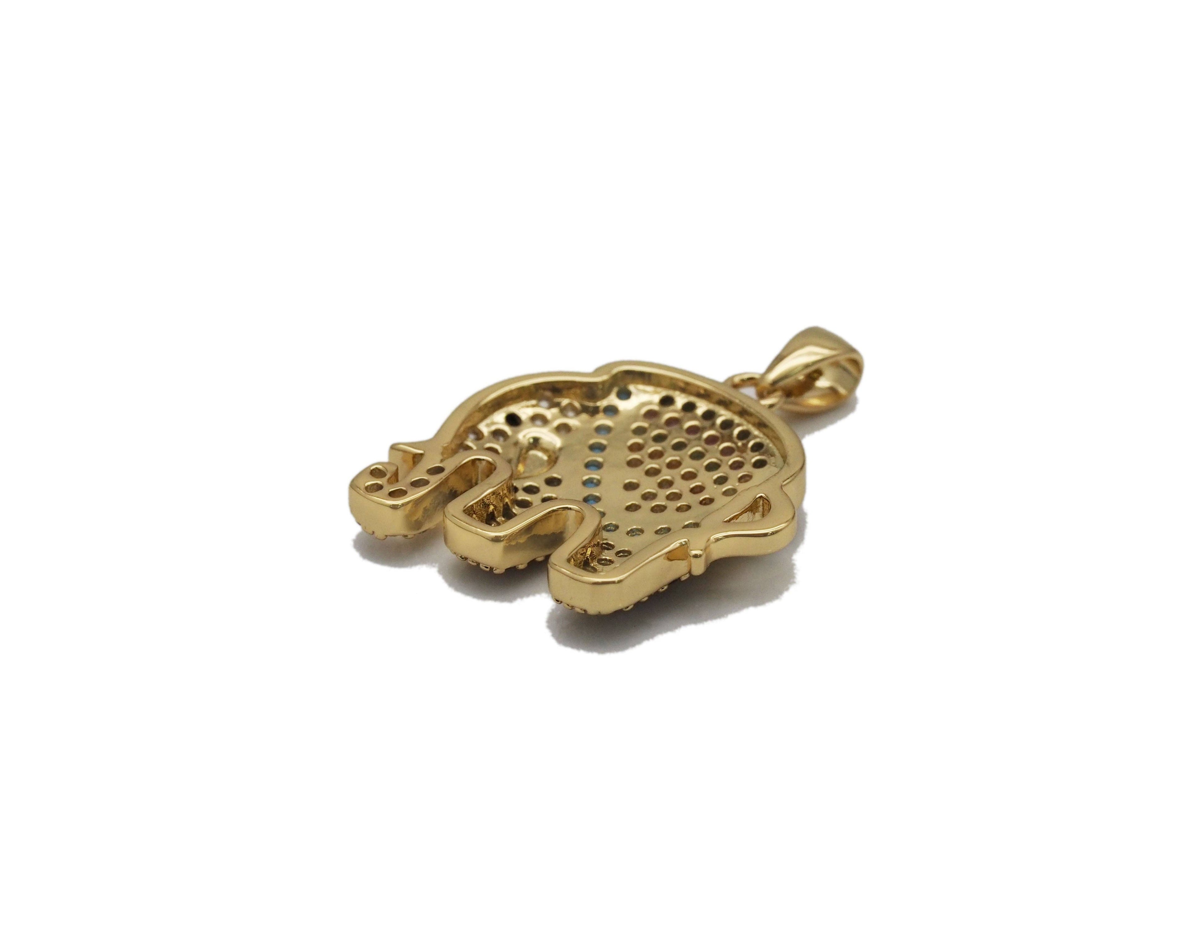 Gold Colorful CZ Elephant Charm, Sku#Y736