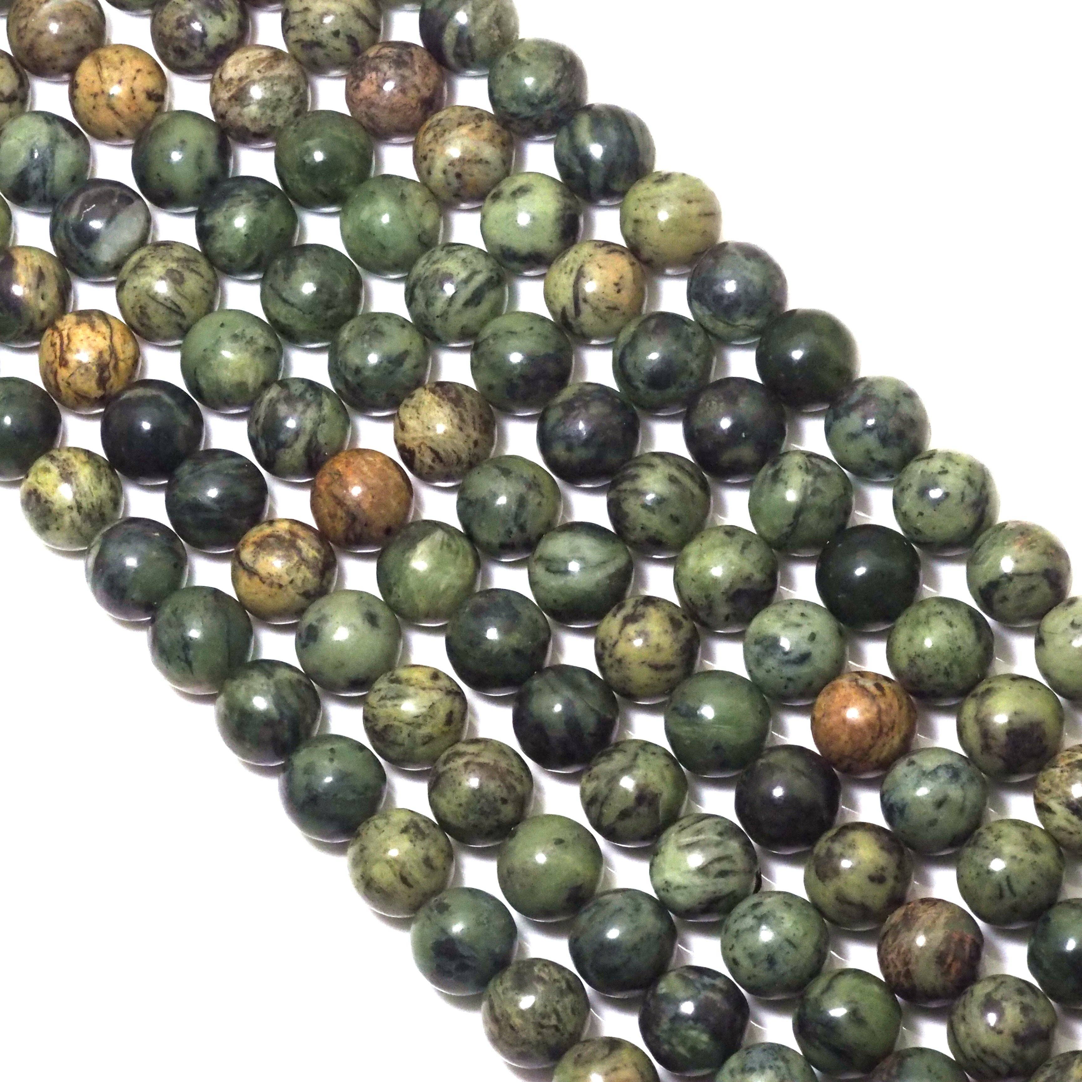 Genuine Green Tree Branch Agate Round Smooth Beads, 6mm/8mm/10mm, Sku#U1585