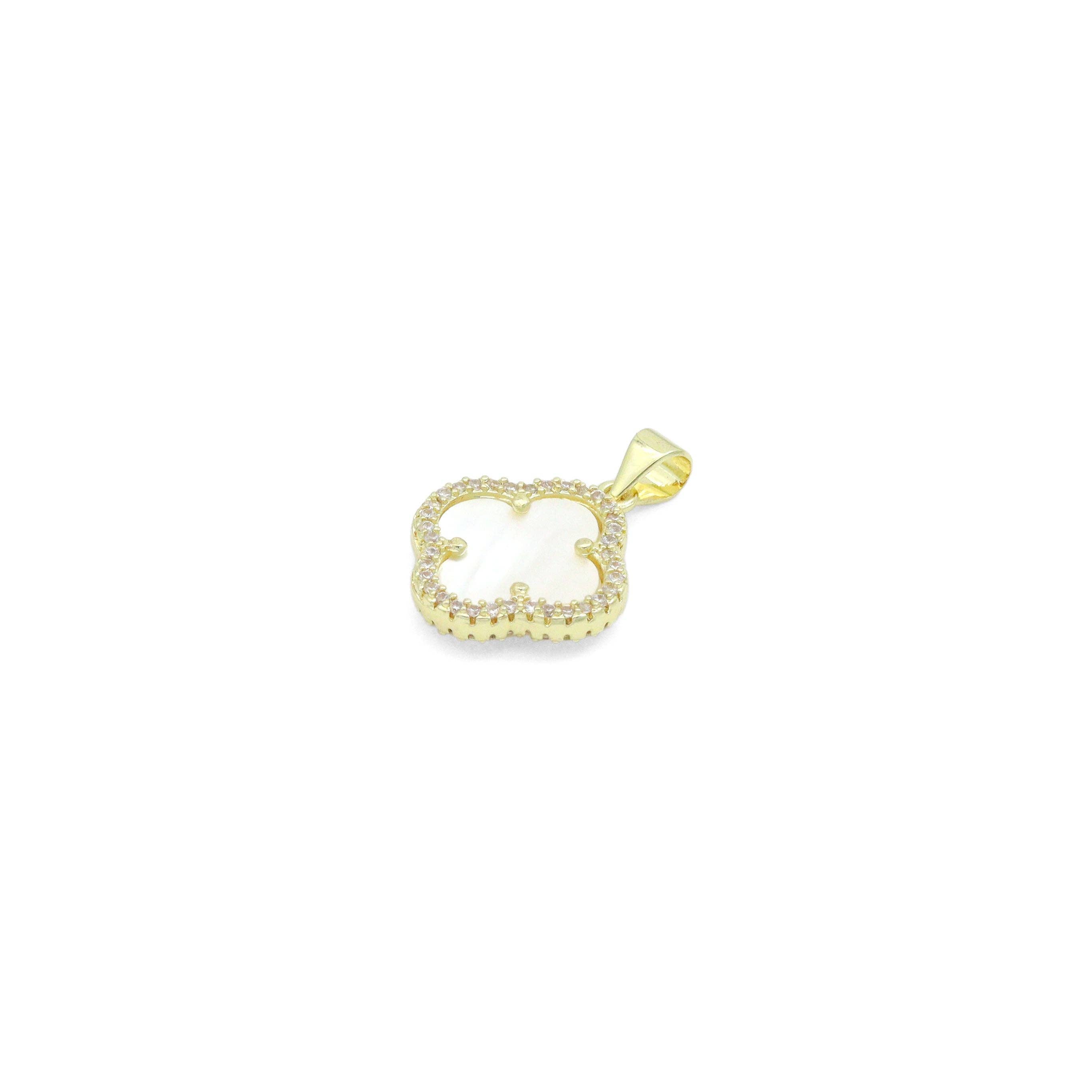 Clear CZ Double sided Mother of Pearl Gold flower Charm Pendant,Sku#LX881
