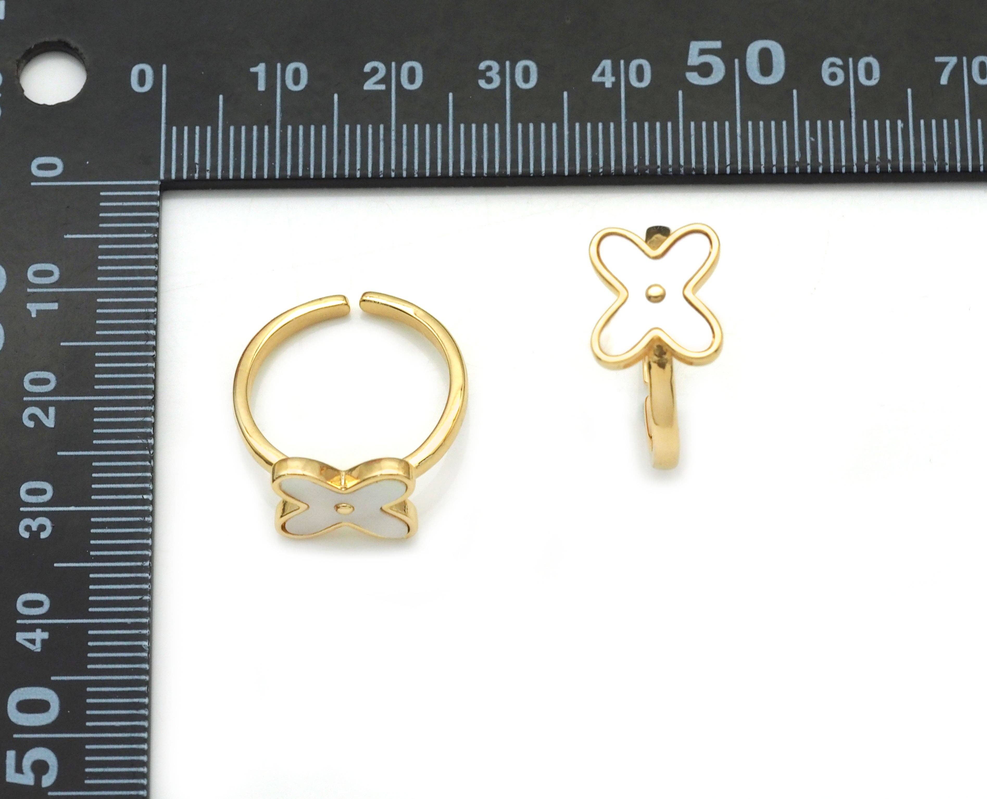 Gold Mother of Pearl Flower Adjustable Ring, Sku#X366