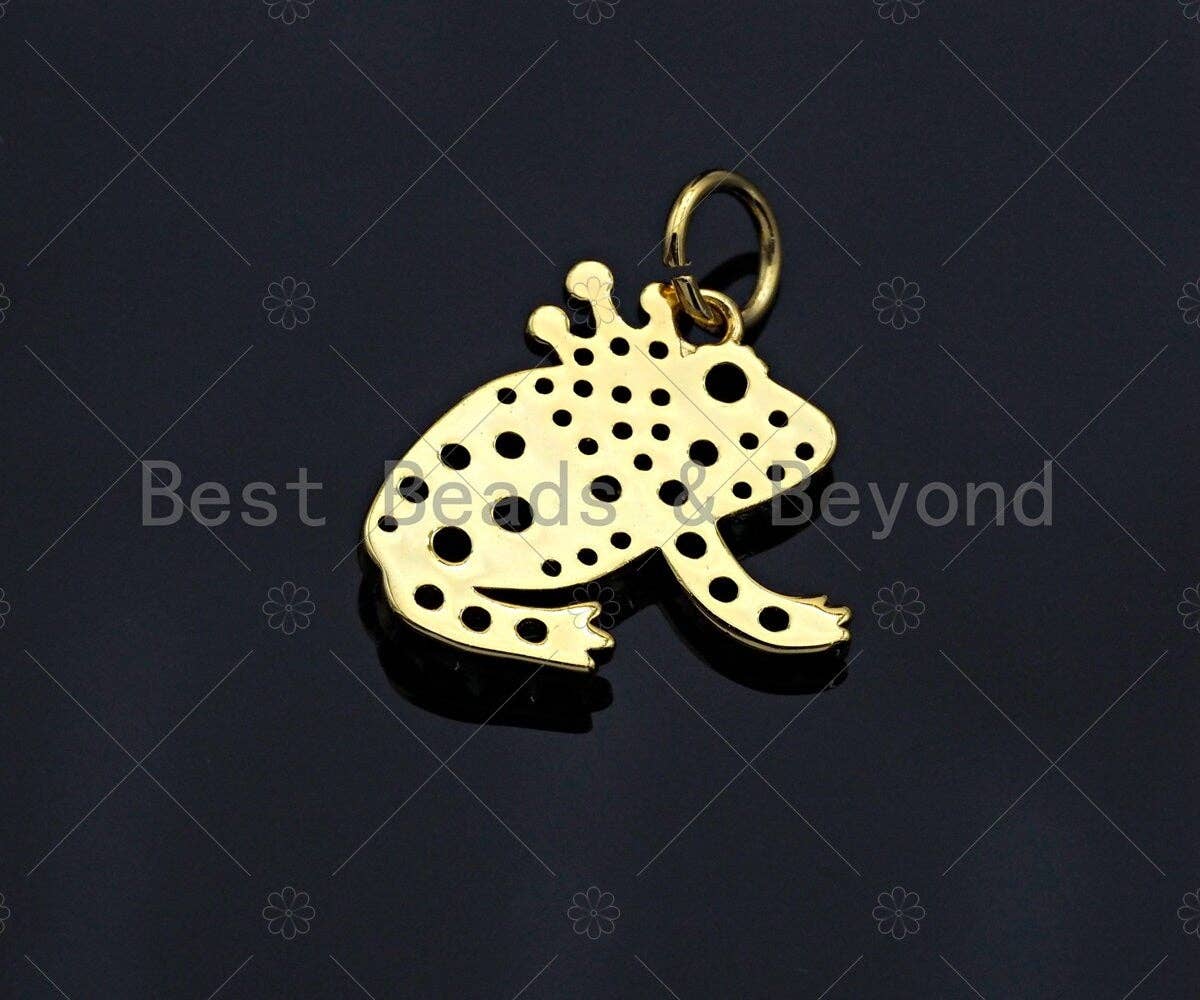 Green CZ Micro Pave Frog Pendant/Charm, Frog Cubic Zirconia Pendant, Silver/Gold/Rose Gold Tone, Animal Charm, 15mm, Sku#Y261