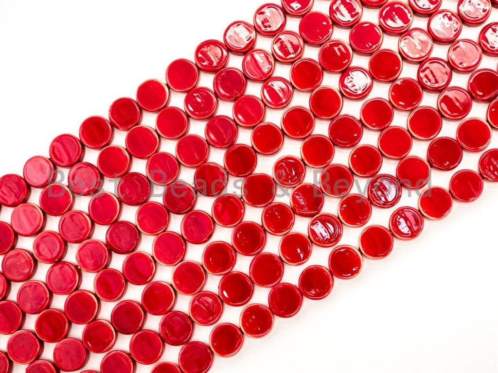Red Natural Mother of Pearl beads,12x5mm Pearl Coin beads, Loose Coin Smooth Pearl Shell Beads, 16inch strand, SKU#T93