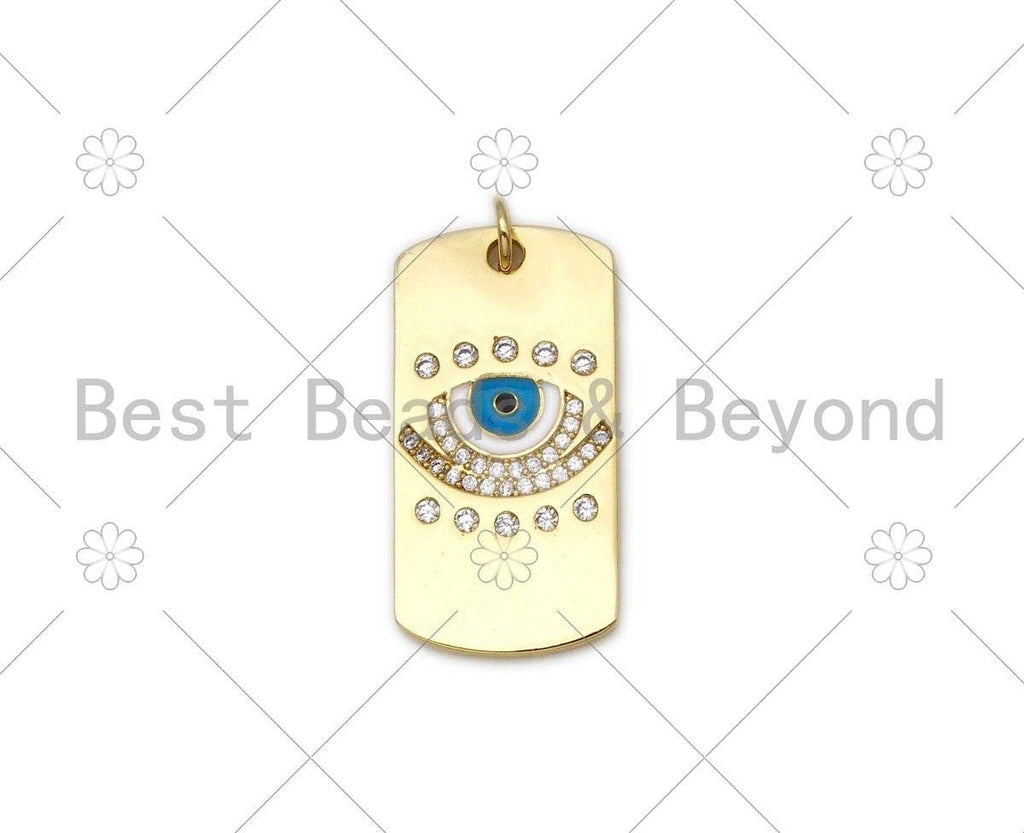CZ Micro Pave Turquoise Blue Evil Eye Dog tag charm,18K Gold Filled Evil Eye Charm,Sku#L581