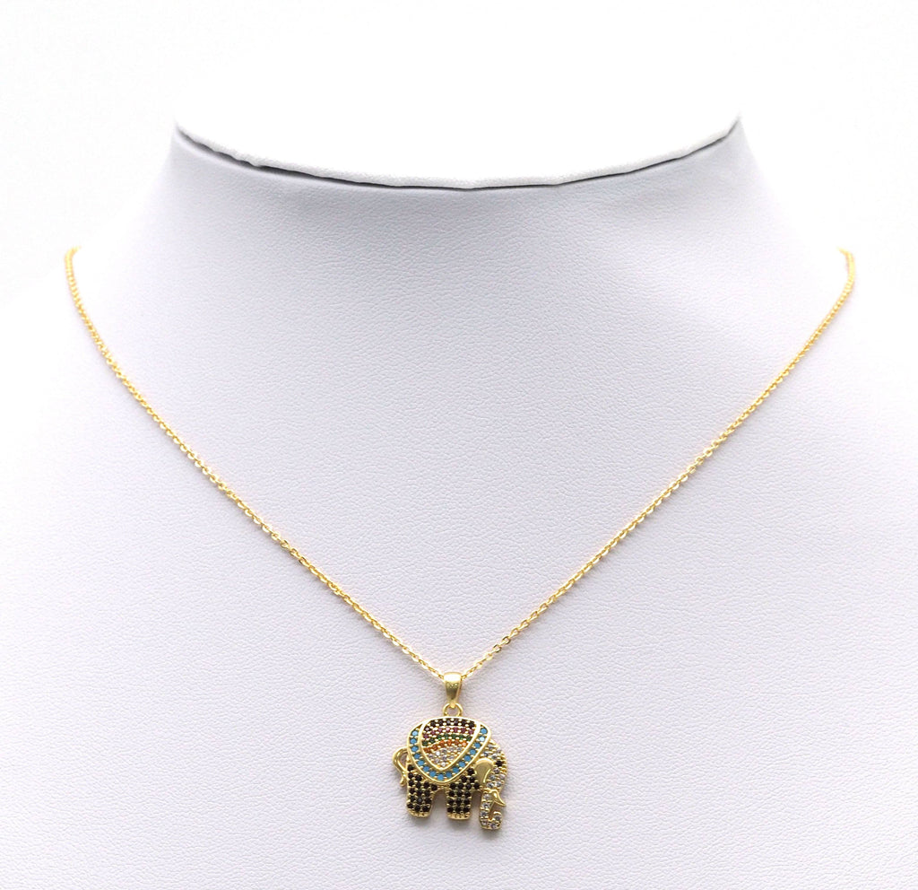 Gold Colorful CZ Elephant Charm, Sku#Y736