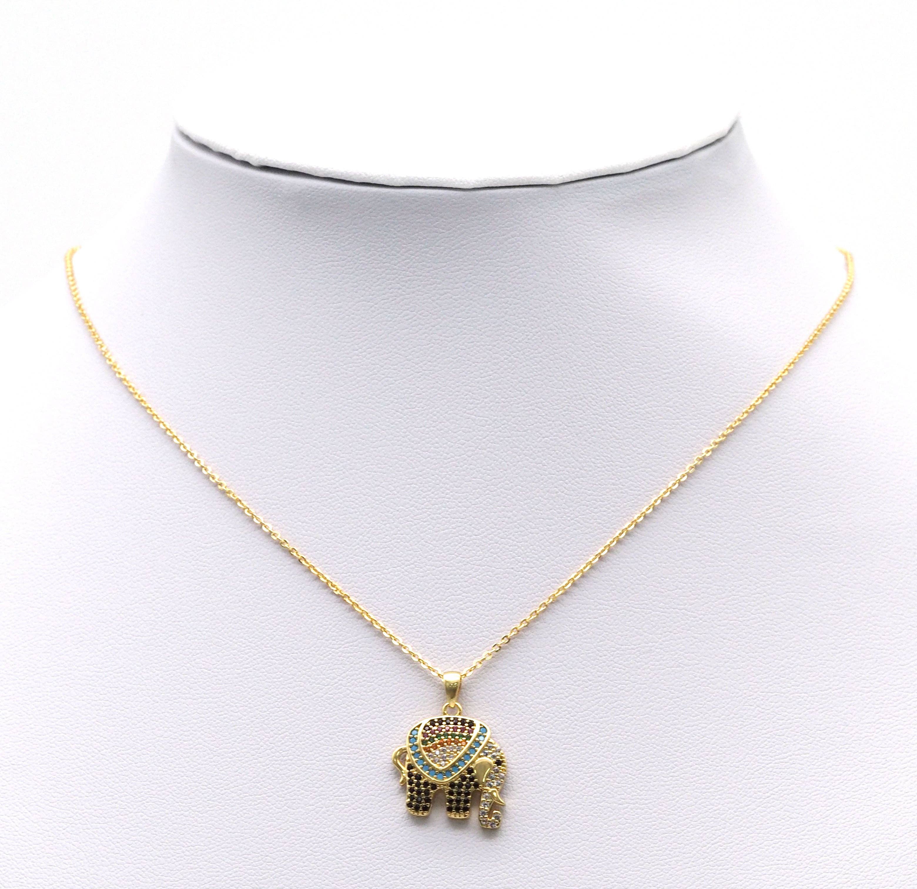 Gold Colorful CZ Elephant Charm, Sku#Y736