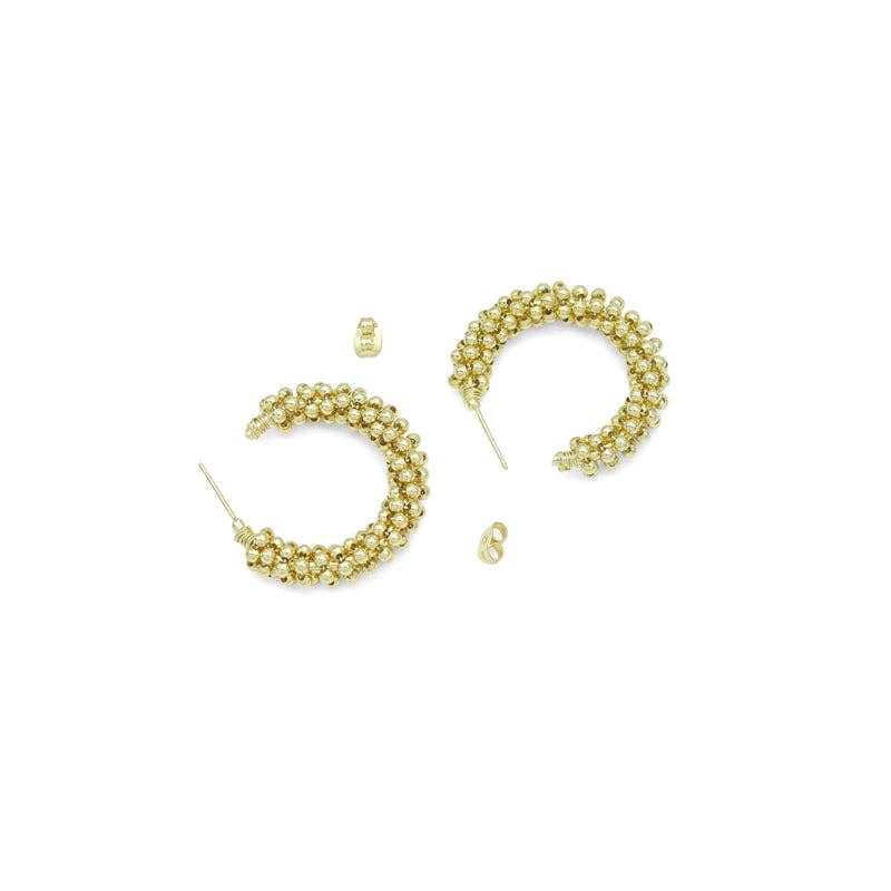 Gold  Ball Cluster Hoop Earrings, Sku#LD652