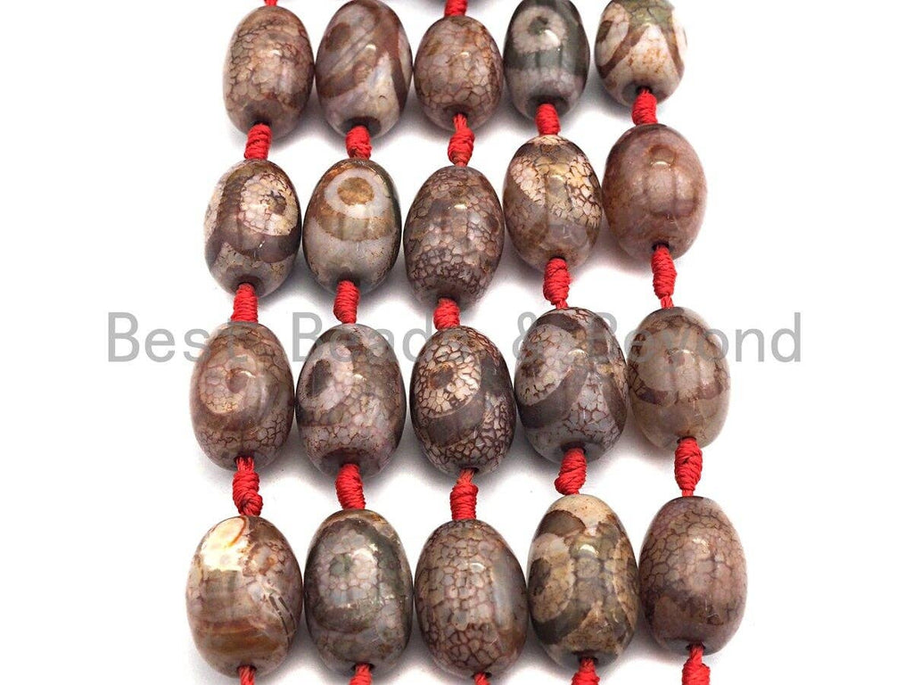 1pc/12pc Tibetan Barrel Agate Beads, Brown Dzi Drum beads, Tibetan Eye Agate Beads, 15x20mm, sku#U529