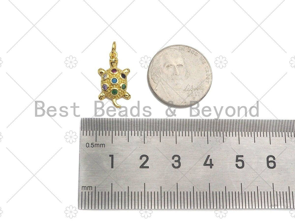 Colorful CZ Micro Pave Turtle Shape Pendant/Charm,18K Dainty Gold Charm, Necklace Bracelet Charm Pendant,11x19mm,Sku#LK296