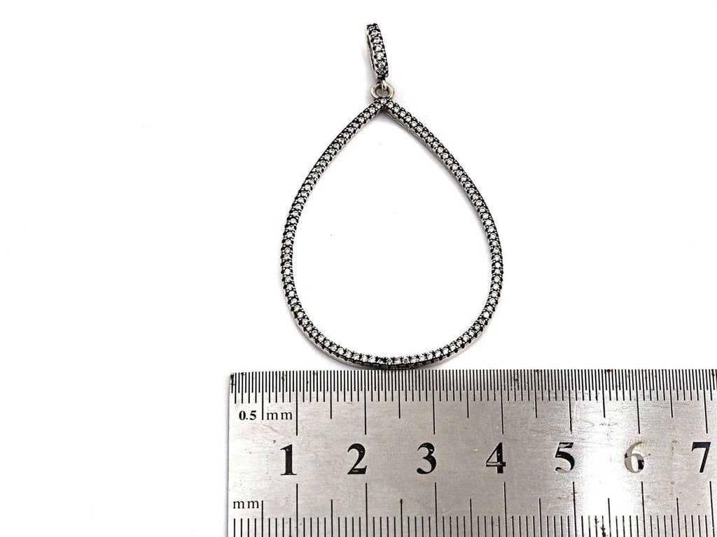 CZ Micro Pave Teardrop Frame Pendant,Antique Silver Finish,  Cz Big Pave Water Drop  Charm Pendant,33x49mm,sku#F982