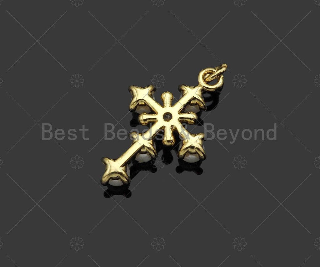 Gold Filled CZ Micro Pave Pearl On Cross Shape Pendant, 18k Gold Filled Mother of Pearl Charm, Necklace Bracelet Pendant, 23x15mm,Sku#LD103