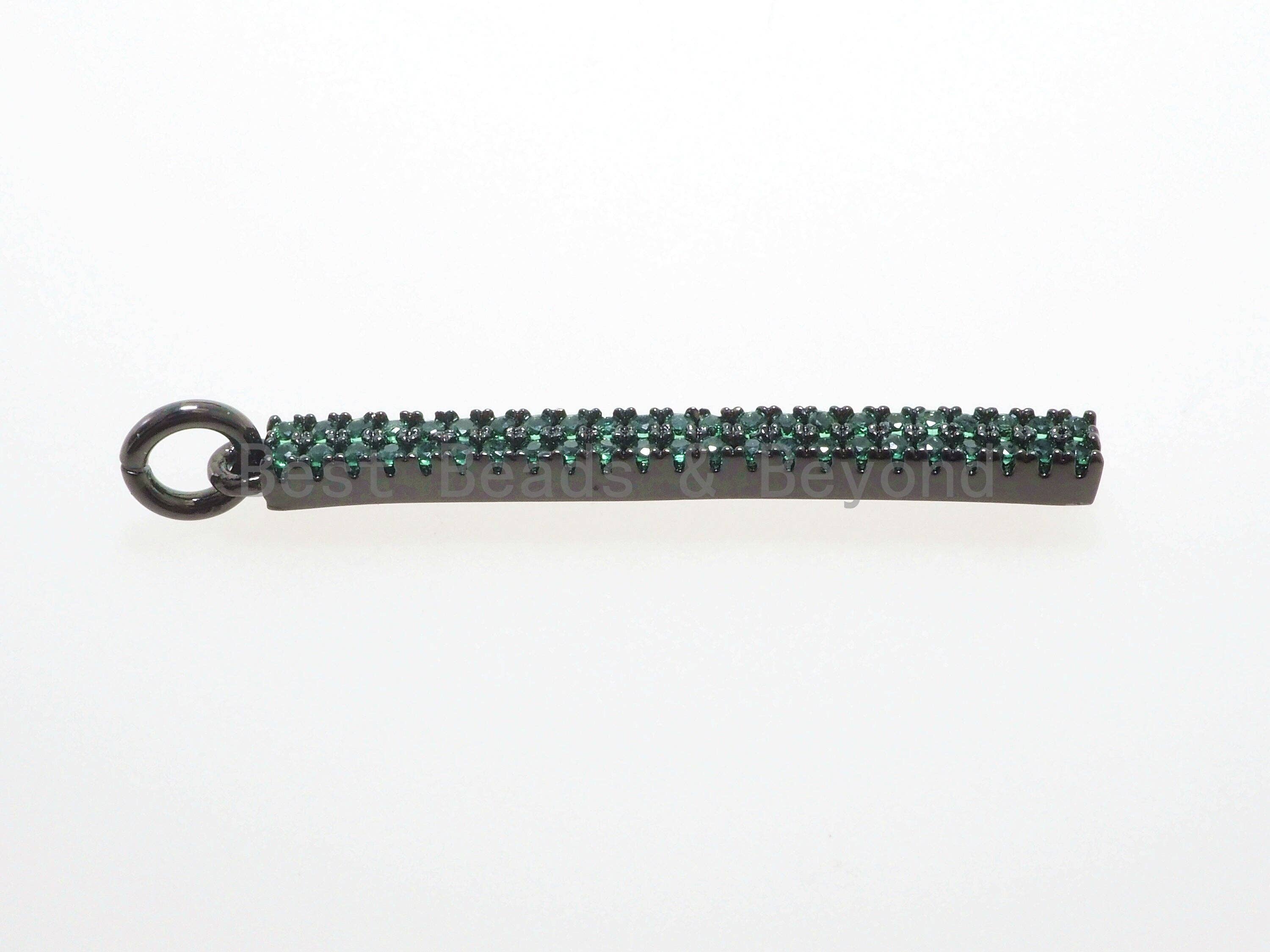 CZ Micro Pave Long Bar Pendant, Cubic Zirconia Strip Pendant, Green/Fuchsia/Turquoise/Cobalt/Black Micro pave pendant, 32x3mm, sku#F483