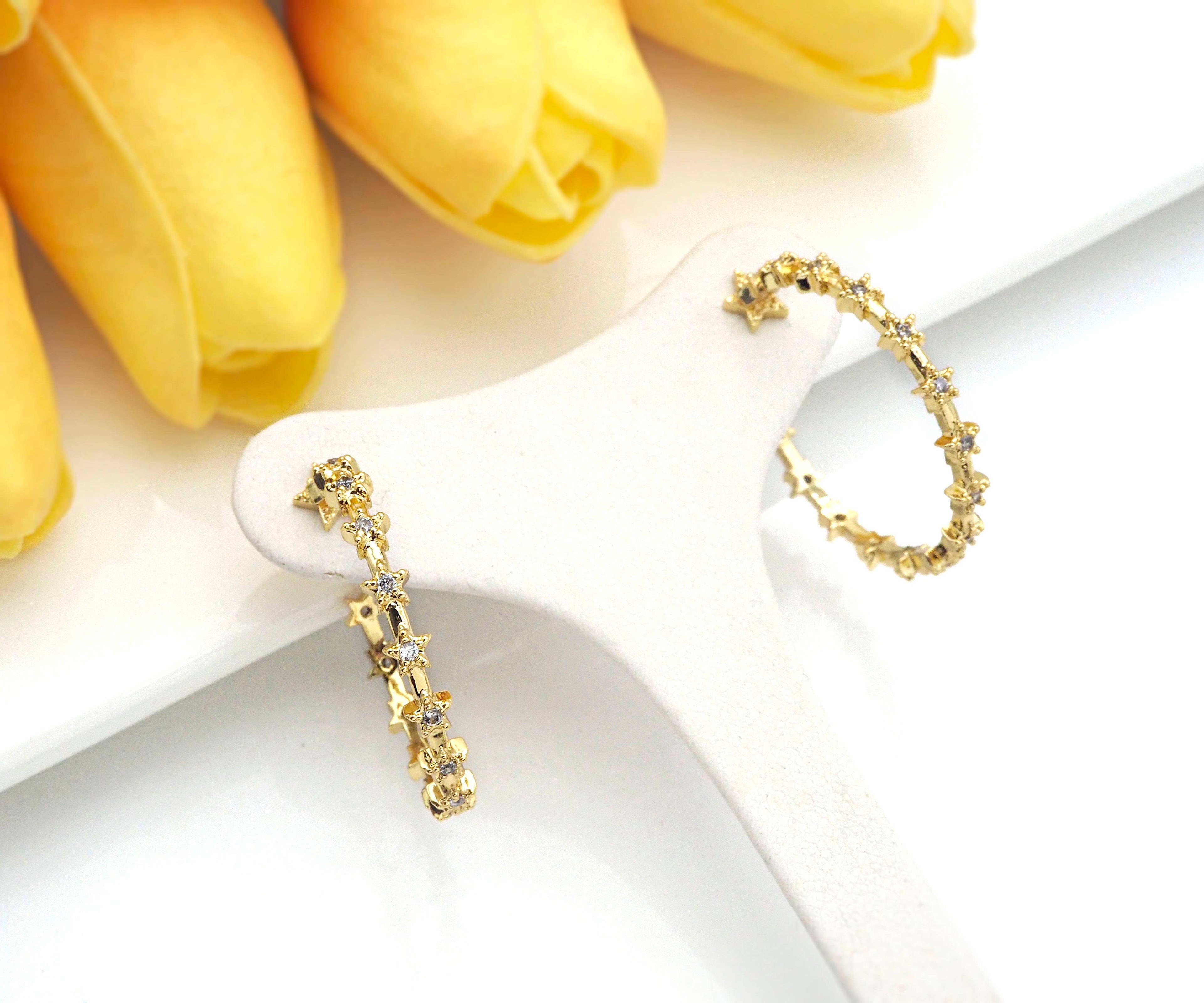CZ Multi Colorful Stars Hoop Earrings, O62