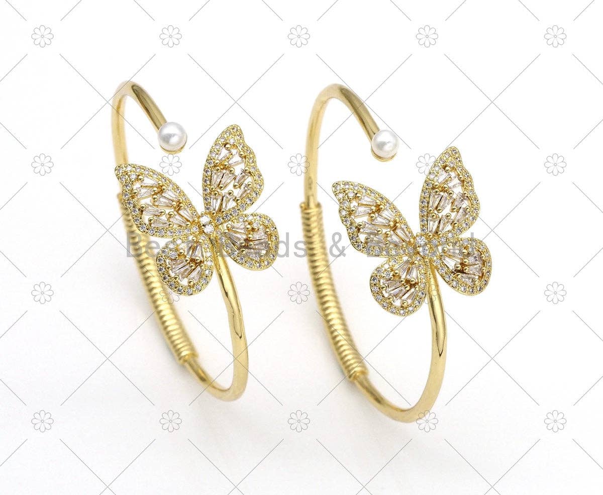 CZ MicroPave Bufferfly with Mother of Pearl Bangle Bracelet